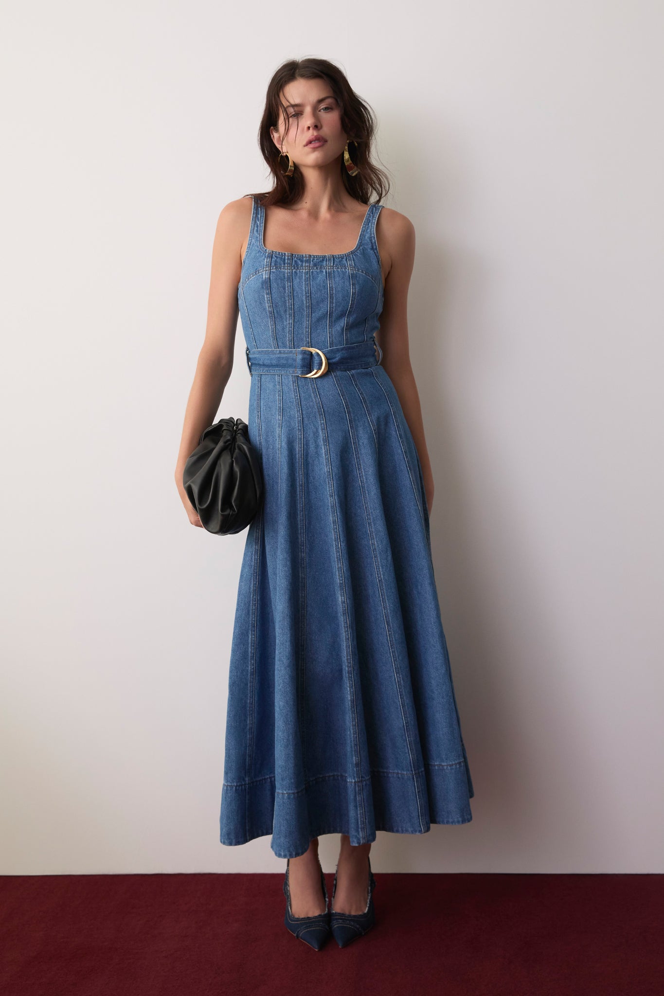 Rainer Denim Midi Dress-MID WASH BLUE / 4 Rainer Denim Midi Dress-MID WASH BLUE / 4