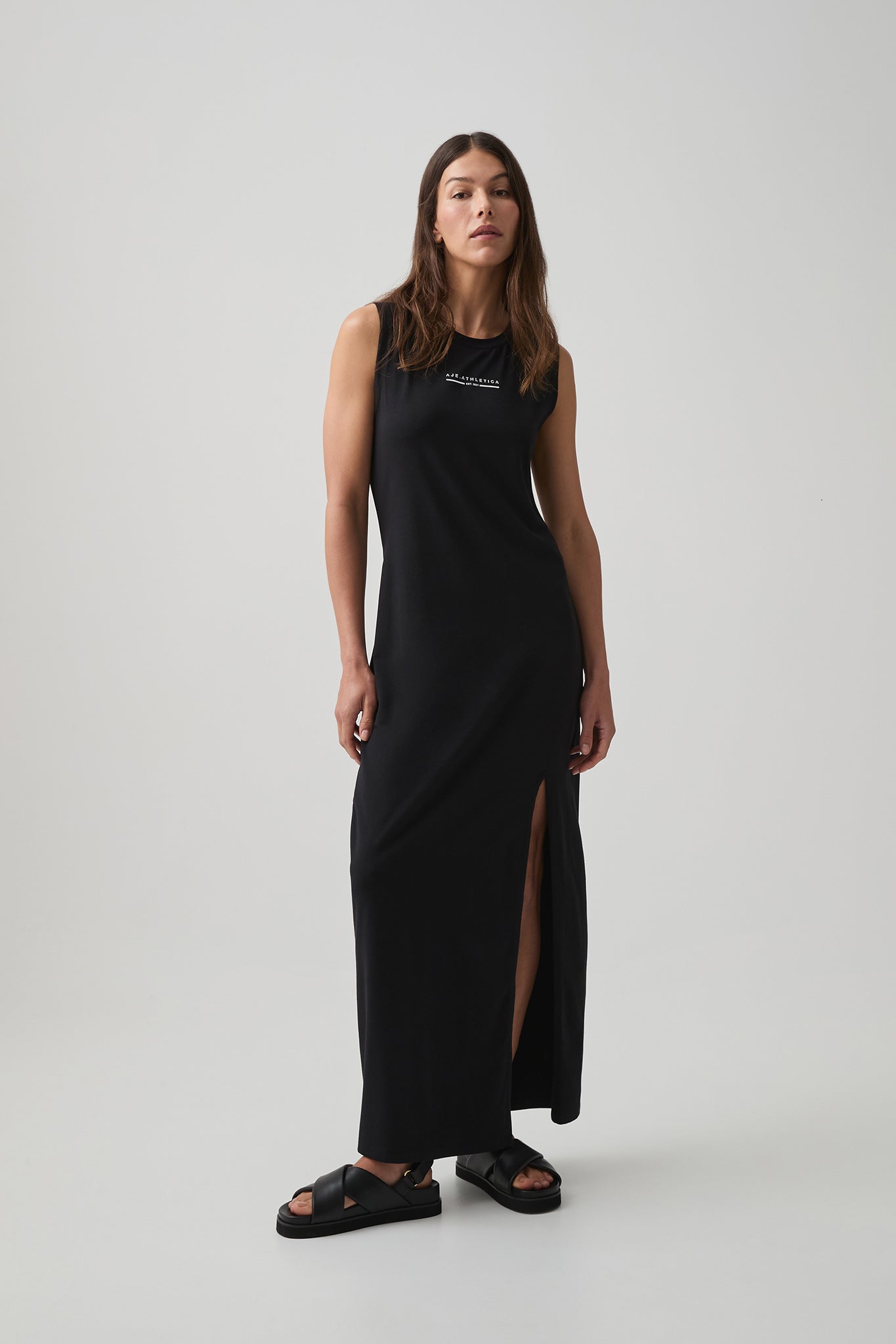 jersey split dress Acapulco Long Sleeve Cut-Out Waist Side Split Midi Jersey Dress Beige