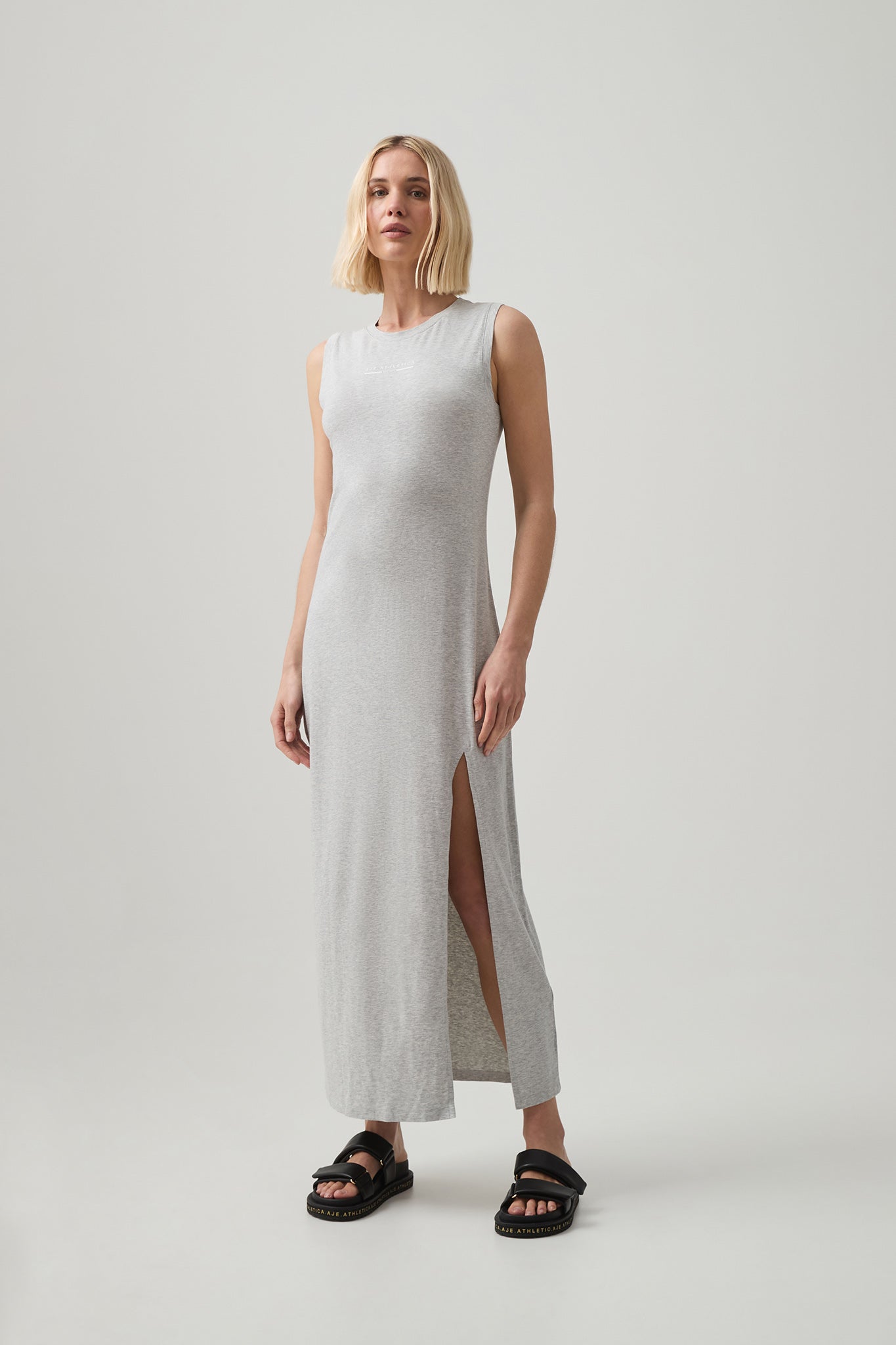 jersey split dress Split Neck Jersey Dress- Polish Boutique