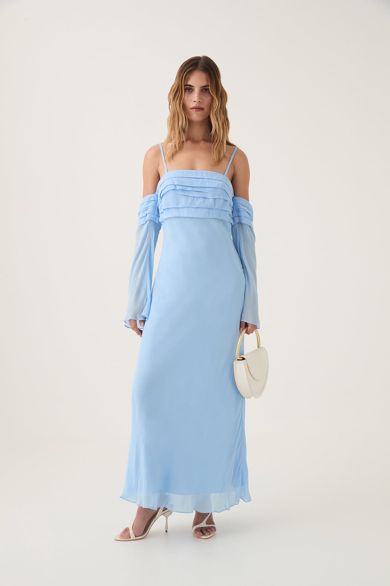 aje dress blue Aje Eugenie Off Shoulder Blue Midi Dress by Aje