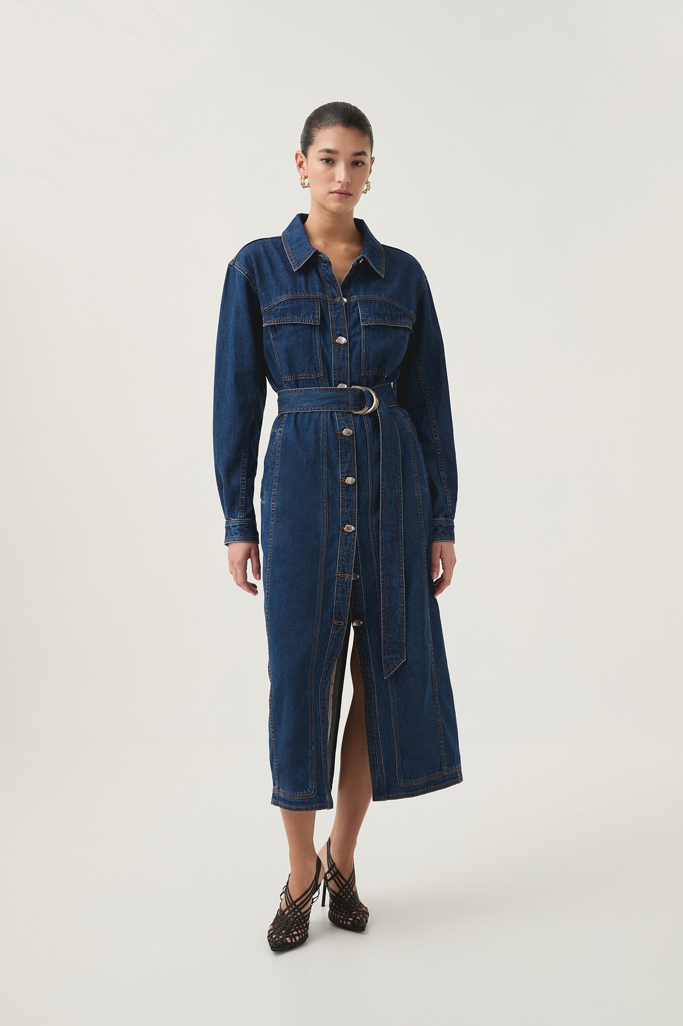 Neo Denim Midi Dress-WASHED INDIGO / 4 Neo Denim Midi Dress-WASHED INDIGO / 4