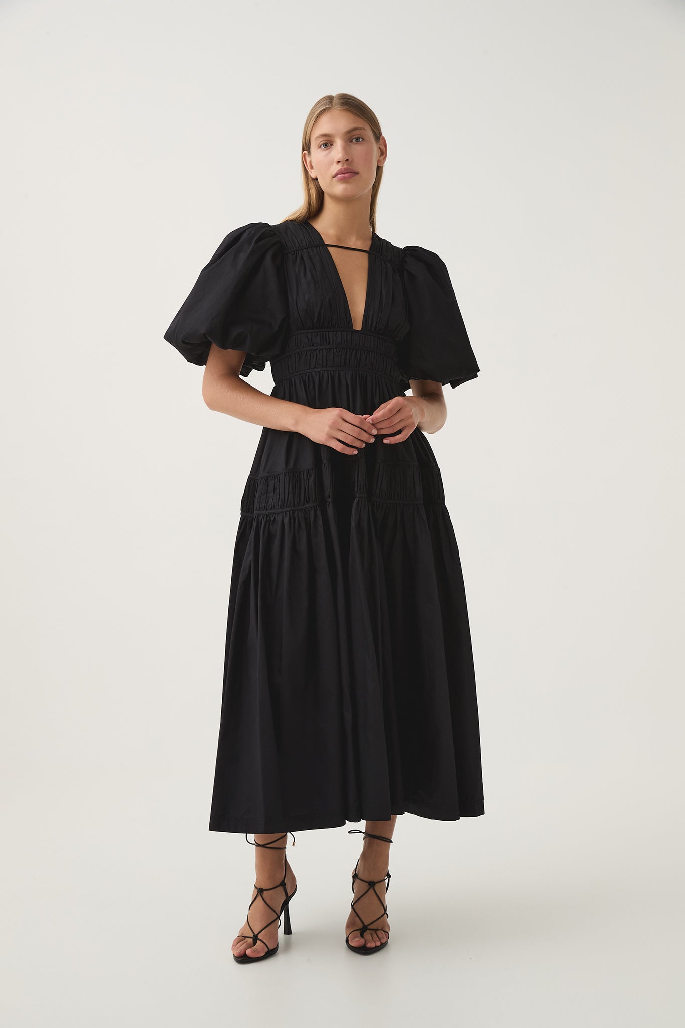 Fallingwater Ruched Midi Dress | Black | Aje Aje International Fallingwater Ruched Midi Dress | Black | Aje Aje International