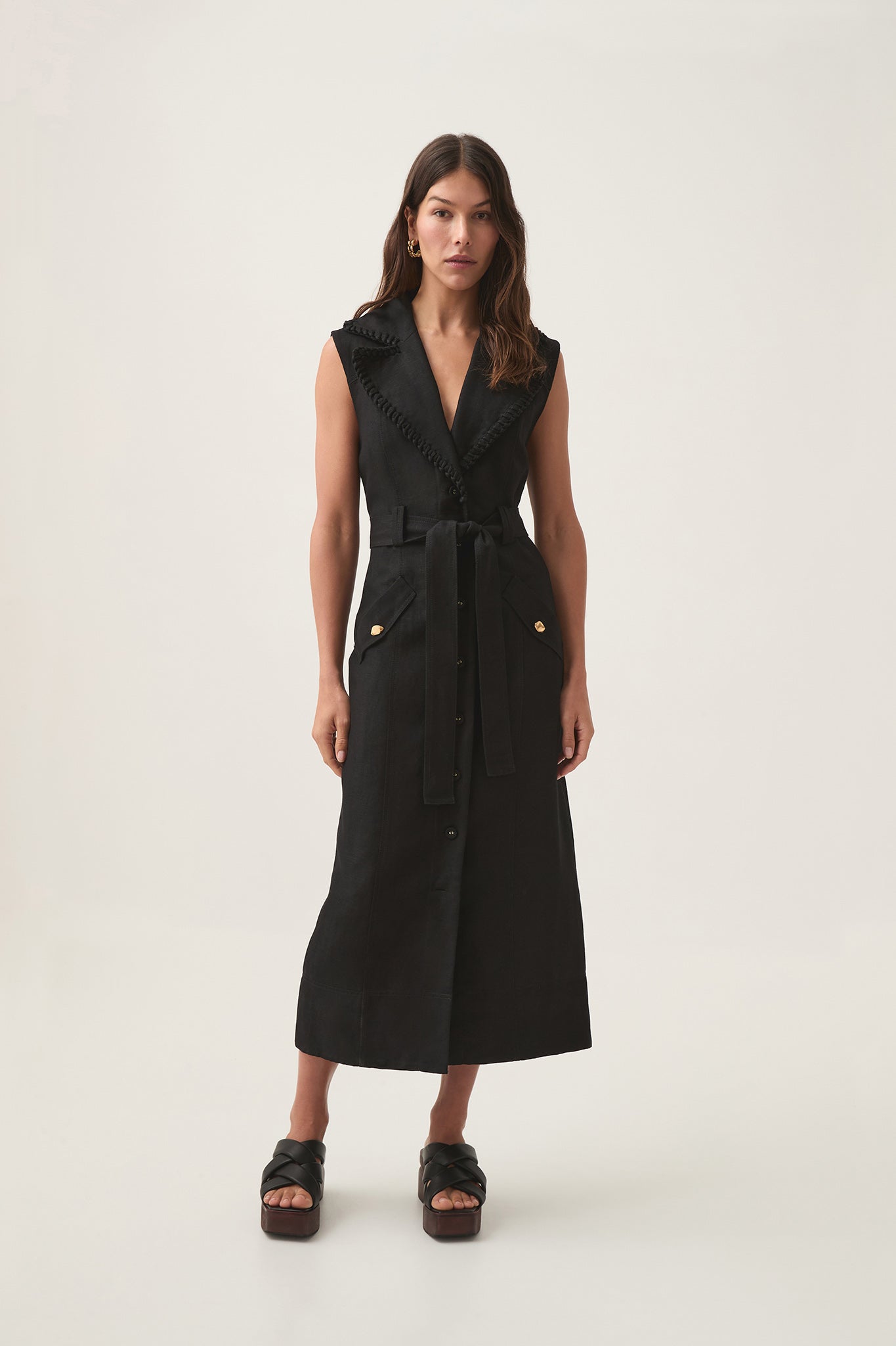 midi utility dress Utility Safari Style Zippered Pockets Drawstring Waist Midi Dress Mocha / XS-S-M/1-2-2