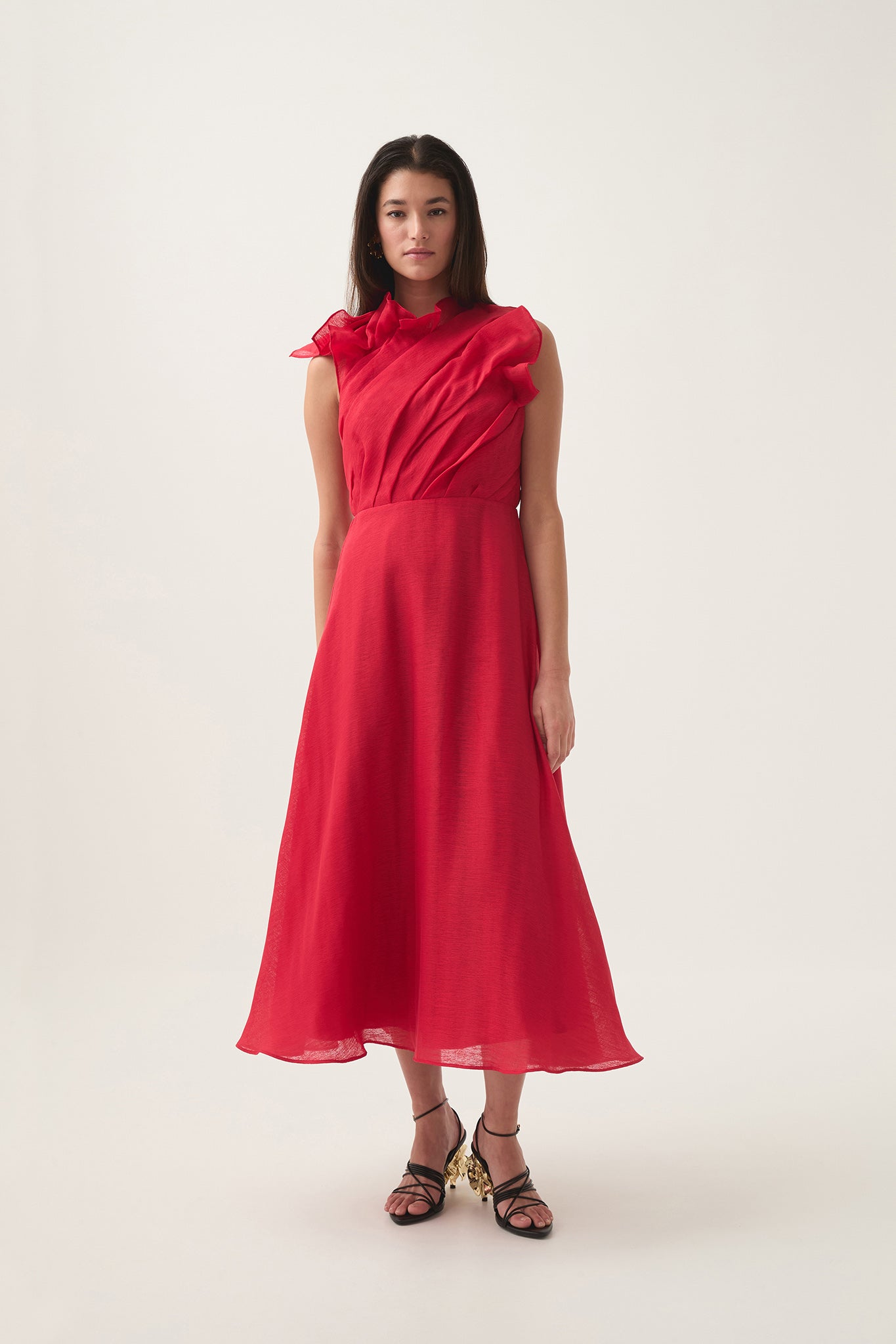 genesis midi dress Aje Genesis Sleeveless Ruffled Midi Dress