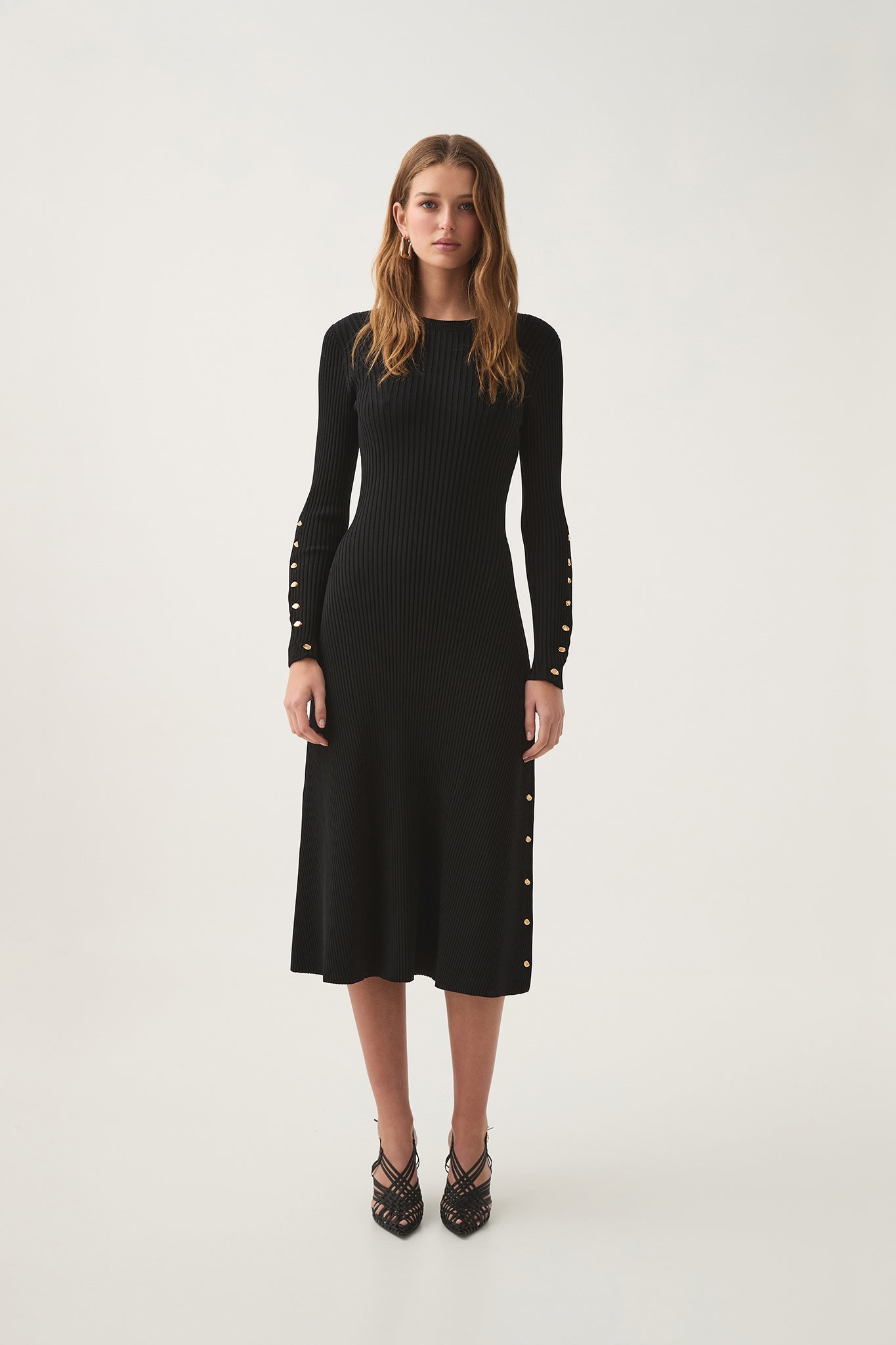knit midi dress black Black Tailored Knit Midi Dress self-portrait-US