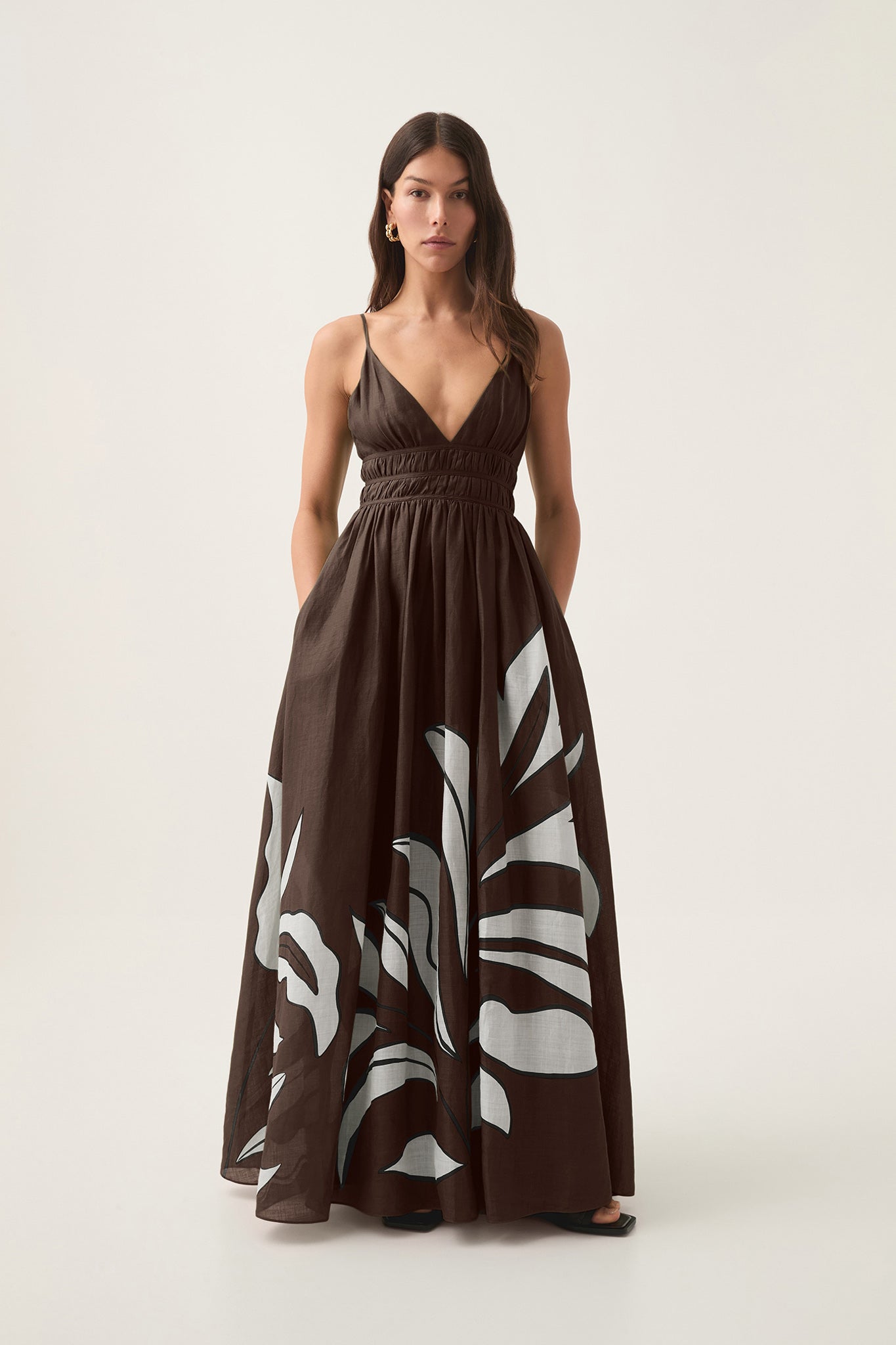 aje brown maxi dress Aje Pandorea Maxi Dress Hire (Carob)