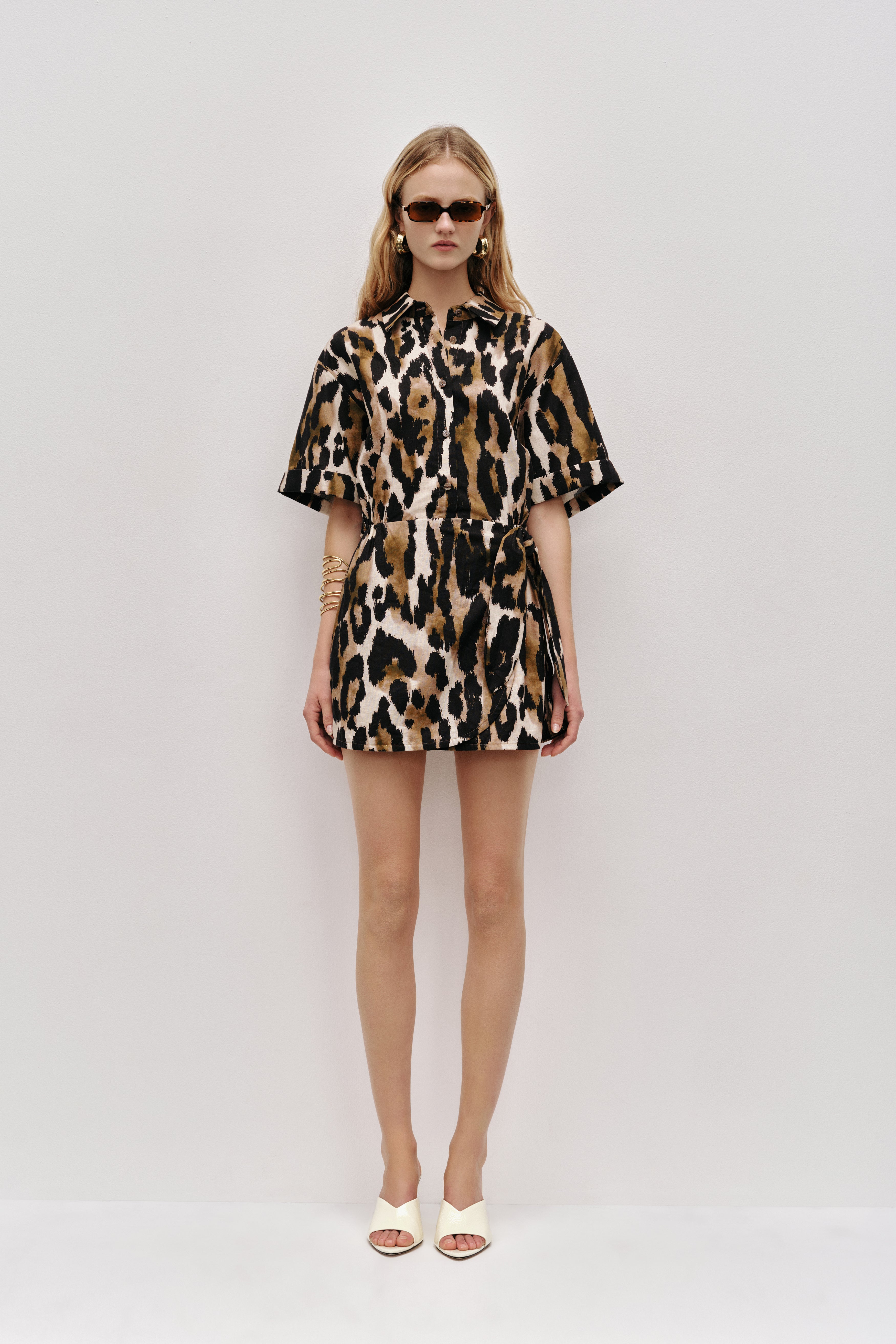 animal shirt dress LTS Tall Women's Brown Leopard Print Midi Shirt Dress