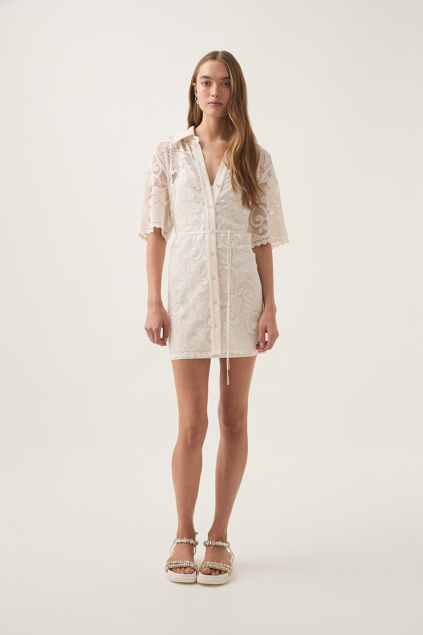 aje white lace dress Aje Patina Lace Midi Dress In Ivory