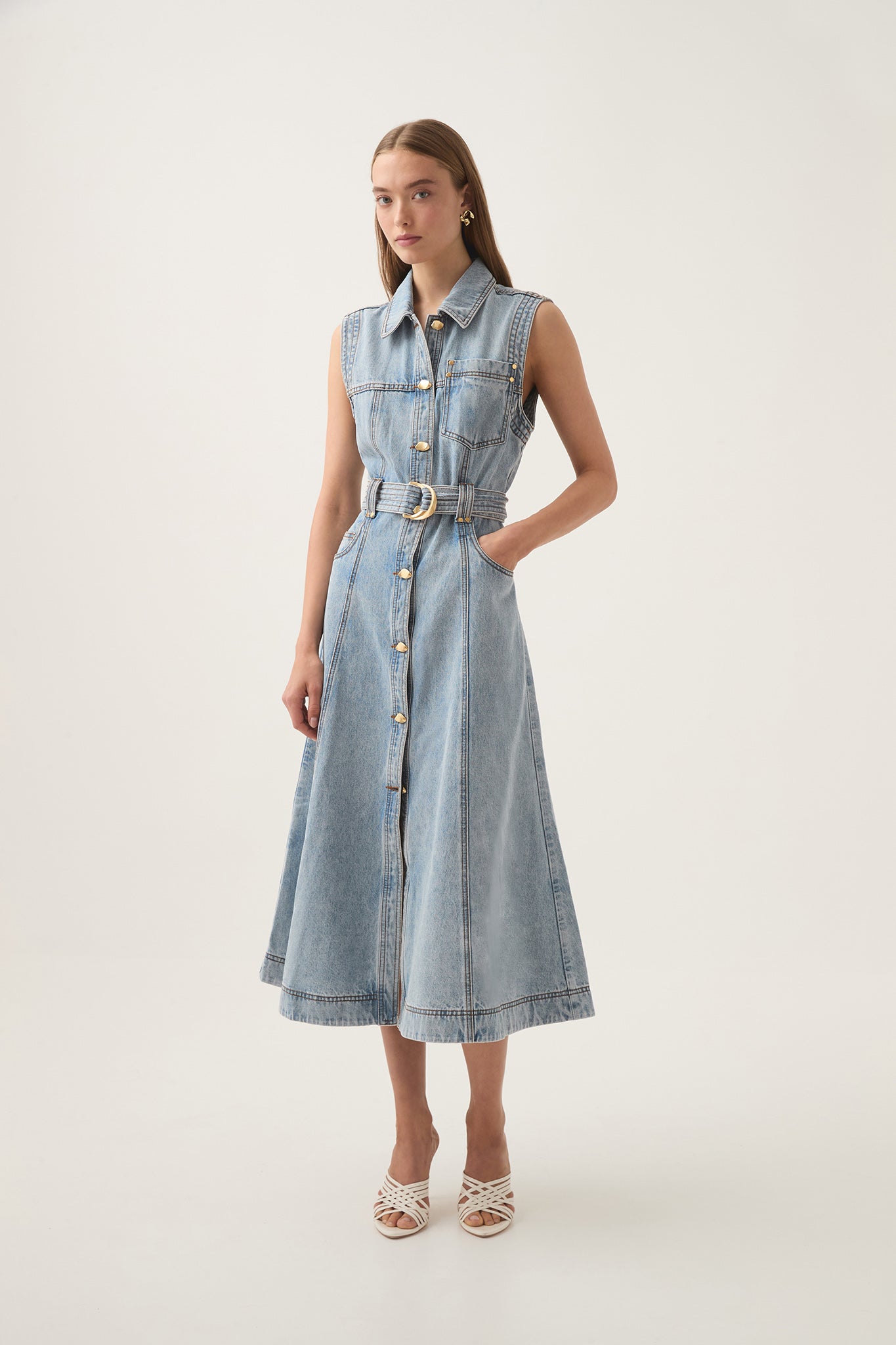 Ray Denim Midi Dress-SEA SPRAY WASH / 4 Ray Denim Midi Dress-SEA SPRAY WASH / 4