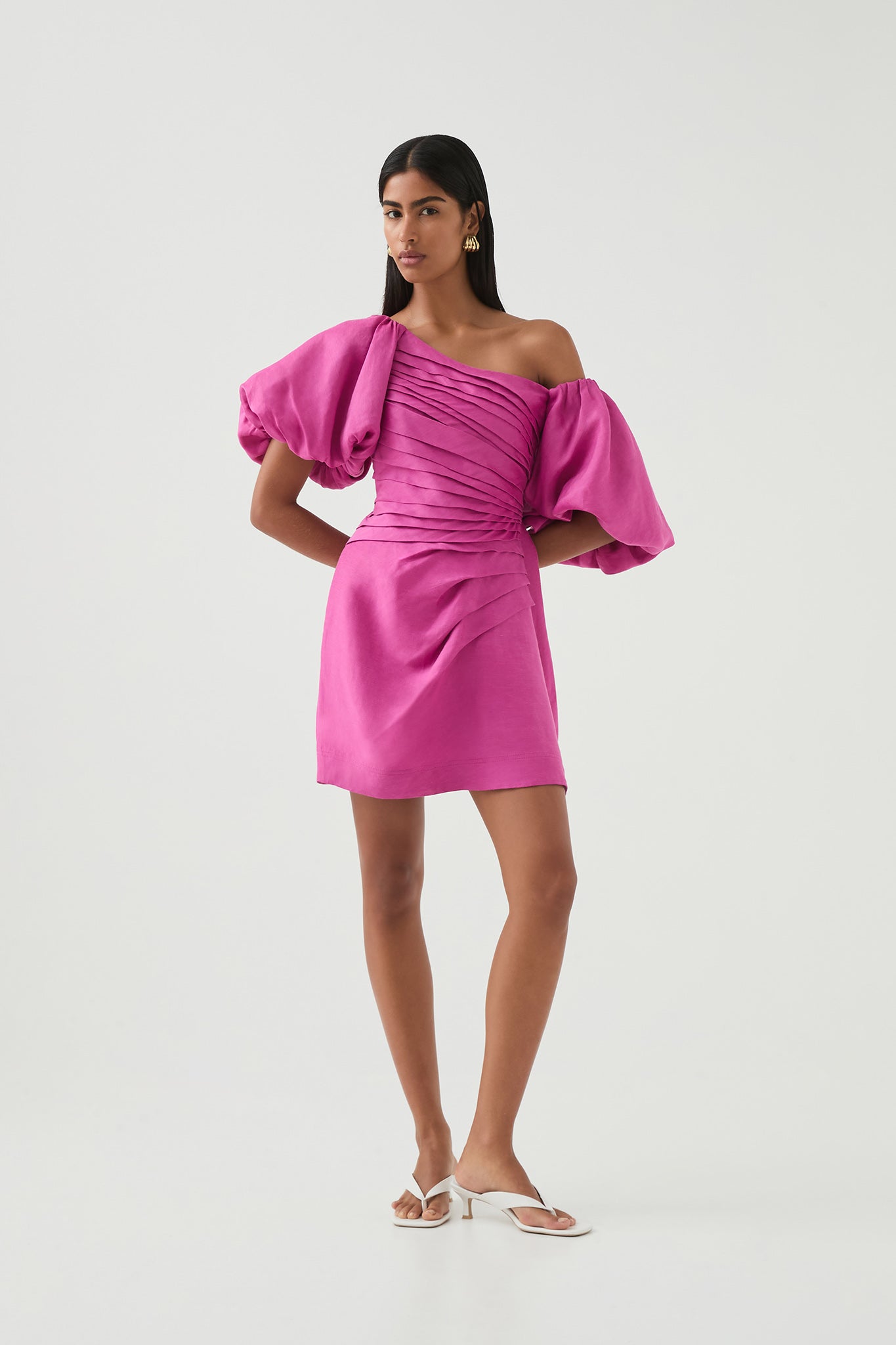 aje cadence ruched midi dress Cadence Ruched Midi Dress In Colour Ballerina Pink Size 10 - Womens Designer Dresses