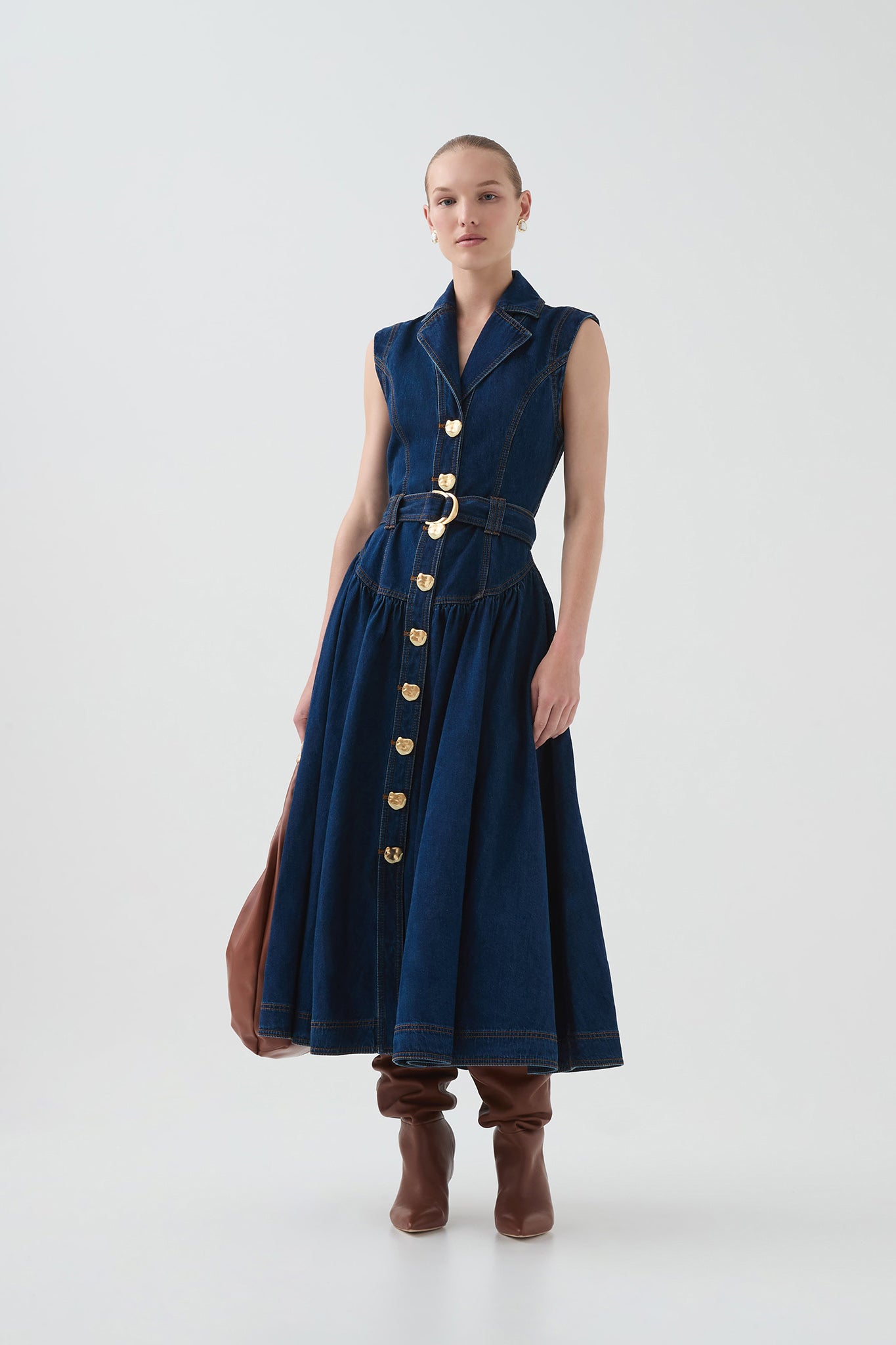 Elena Belted Denim Midi Dress | Dark Classic Wash | Aje Aje International Elena Belted Denim Midi Dress | Dark Classic Wash | Aje Aje International