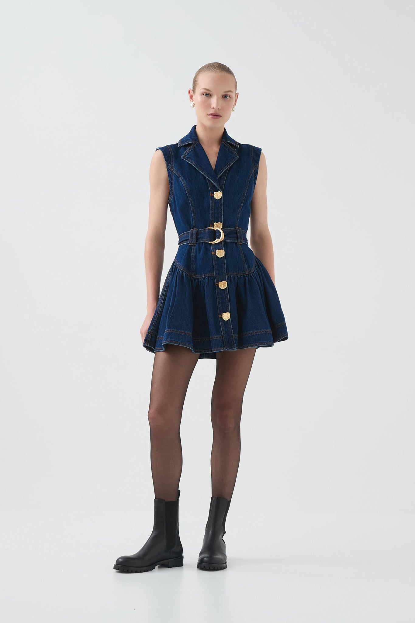 Elena Belted Denim Mini Dress-DARK CLASSIC WASH / 10 Elena Belted Denim Mini Dress-DARK CLASSIC WASH / 10