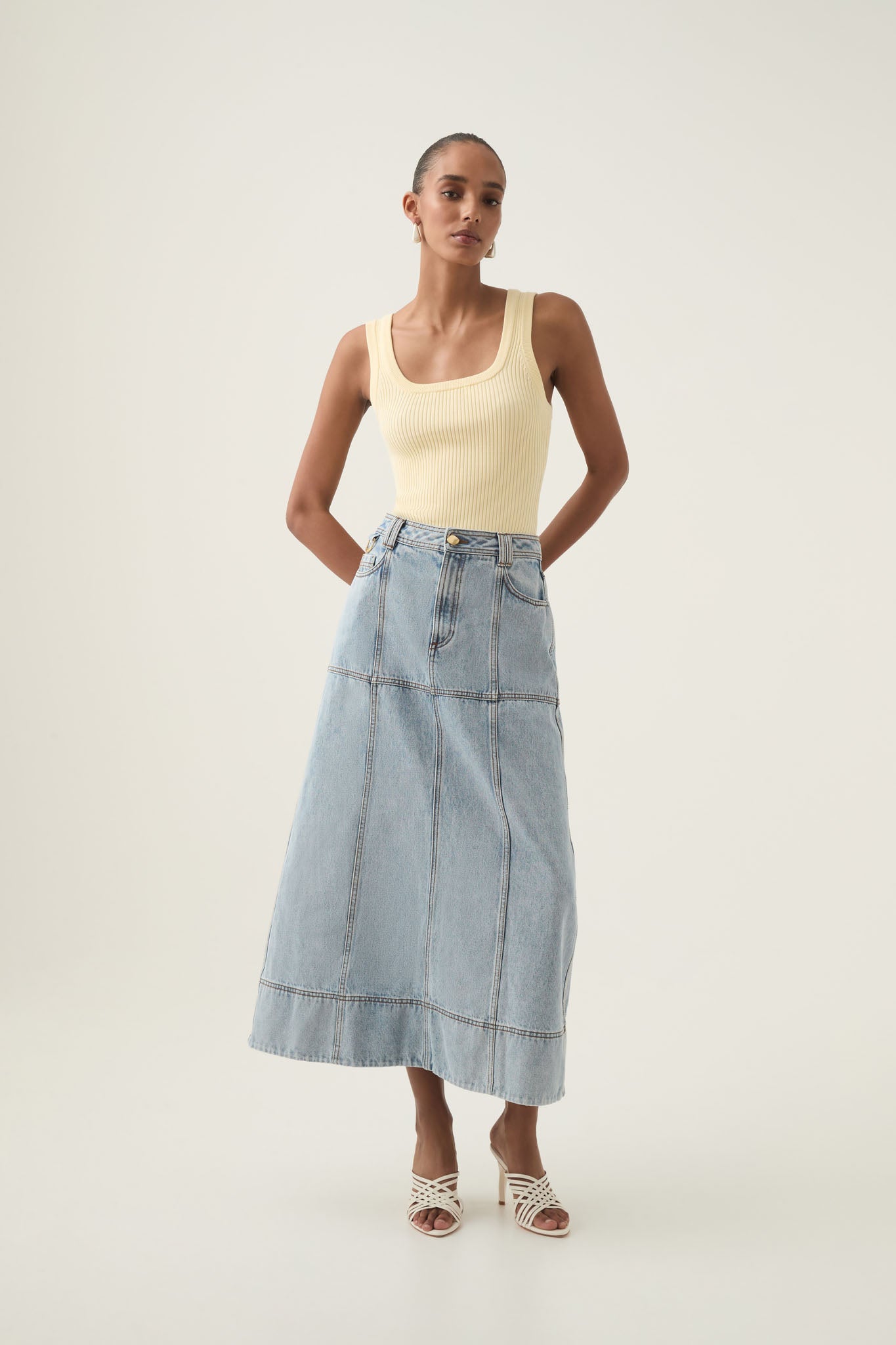 Aura Denim Midi Skirt | Sea Spray Wash