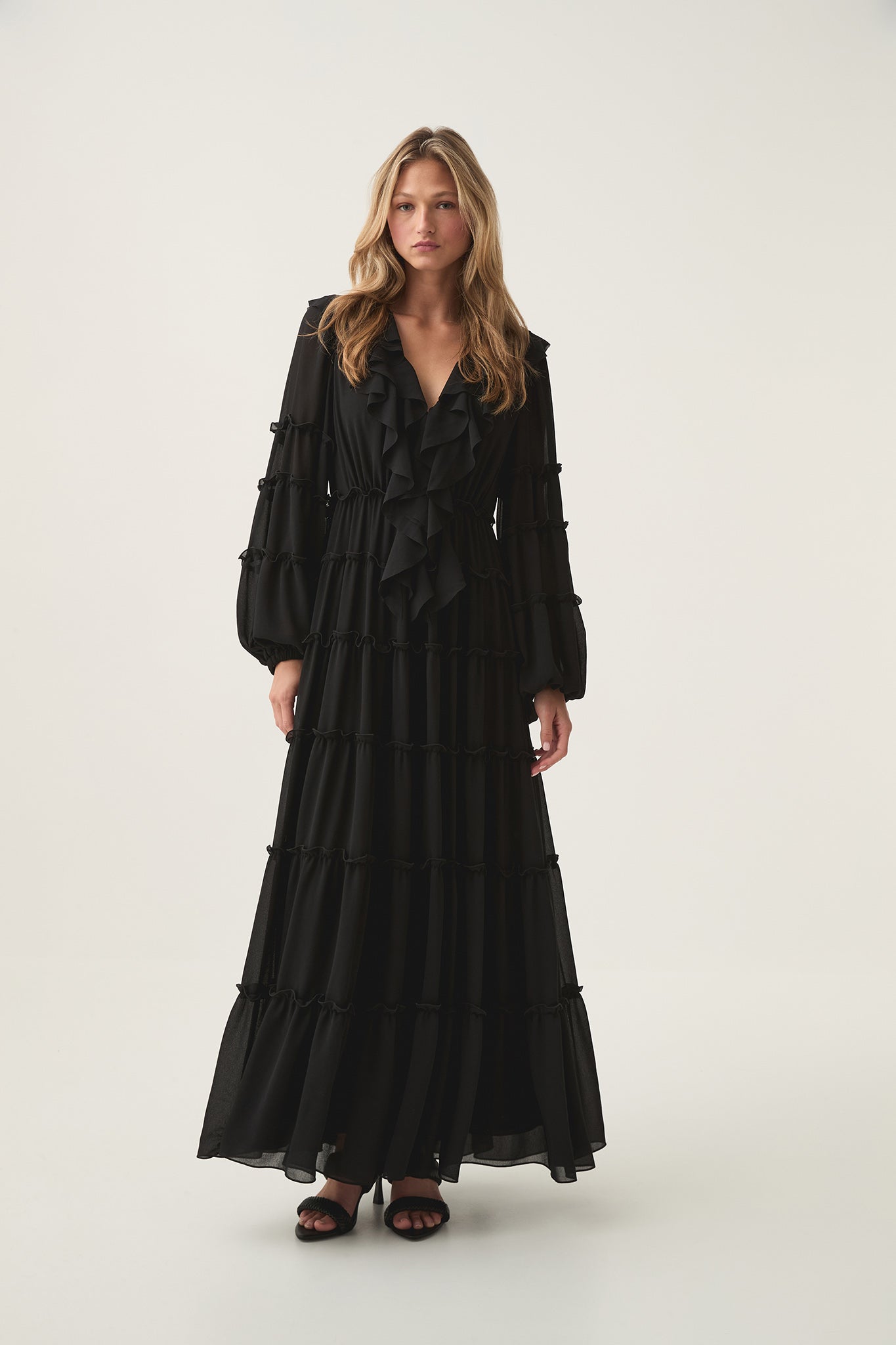 Protea Ruffle Maxi Dress-BLACK / 4 Protea Ruffle Maxi Dress-BLACK / 4