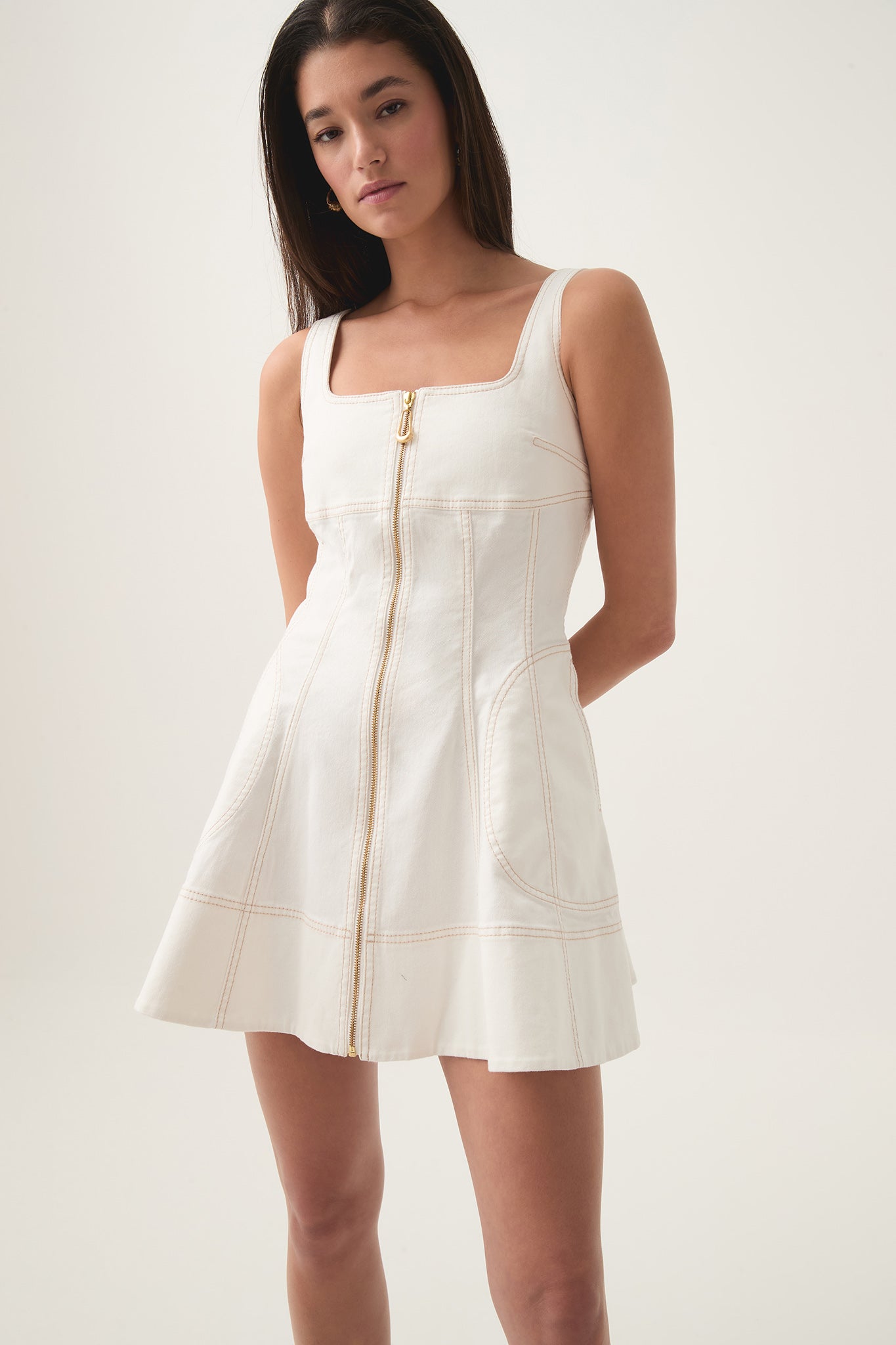 white denim mini dress Emilie Denim Mini Dress-WHITE / 4