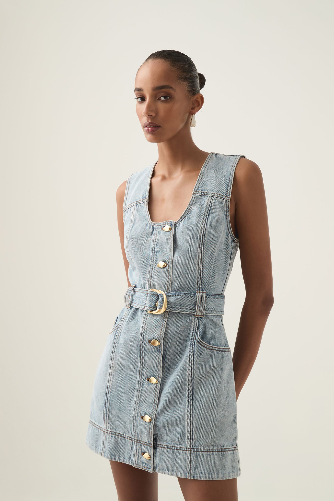 Aura Denim Mini Dress-SEA SPRAY WASH / 4 Aura Denim Mini Dress-SEA SPRAY WASH / 4