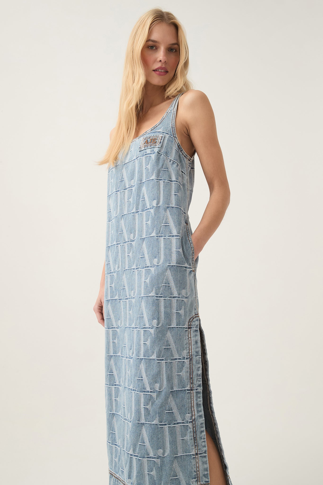 aje coast denim dress Coast Denim Midi Dress-LIGHT SKY WASH / 4