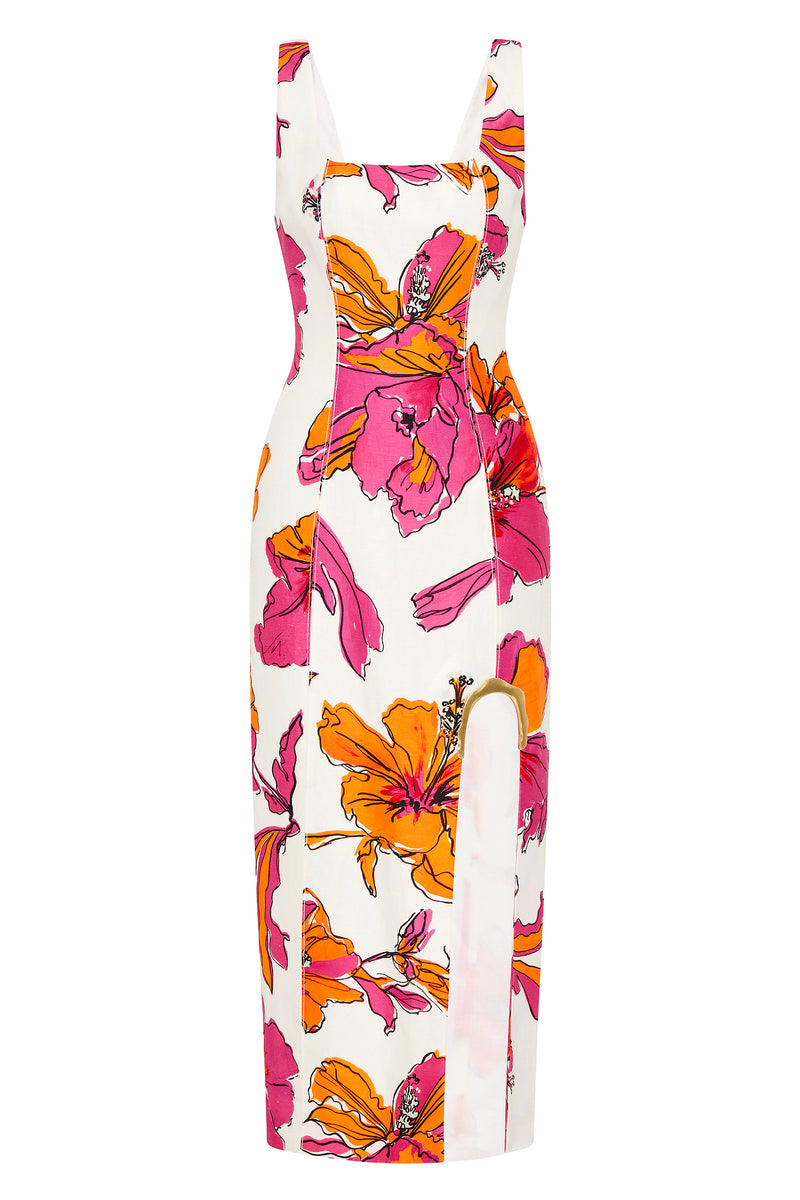 Flourish Midi Dress Vivid Hibiscus Aje Aje ROW