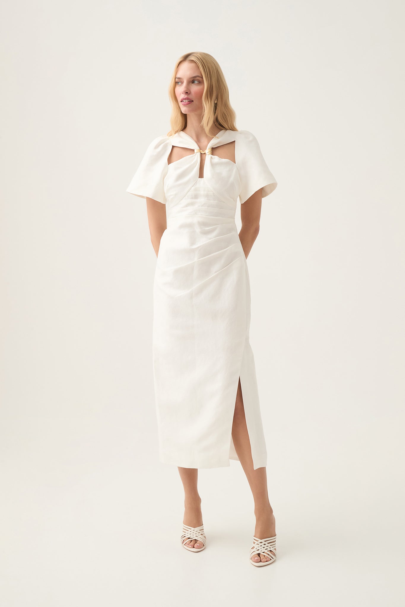 aje presence twisted midi dress aje presence twisted midi dress Presence Twisted Midi Dress-IVORY / 4