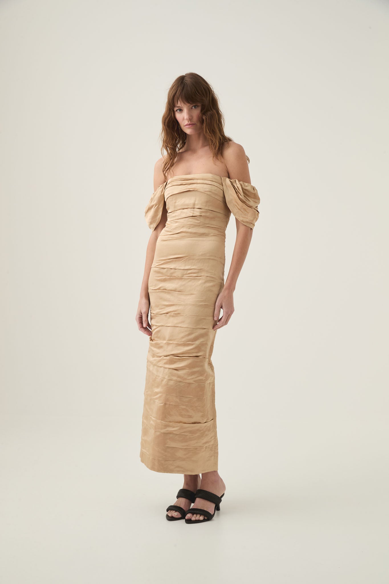 Zara Gathered Midi Dress Gold Aje – Aje ROW