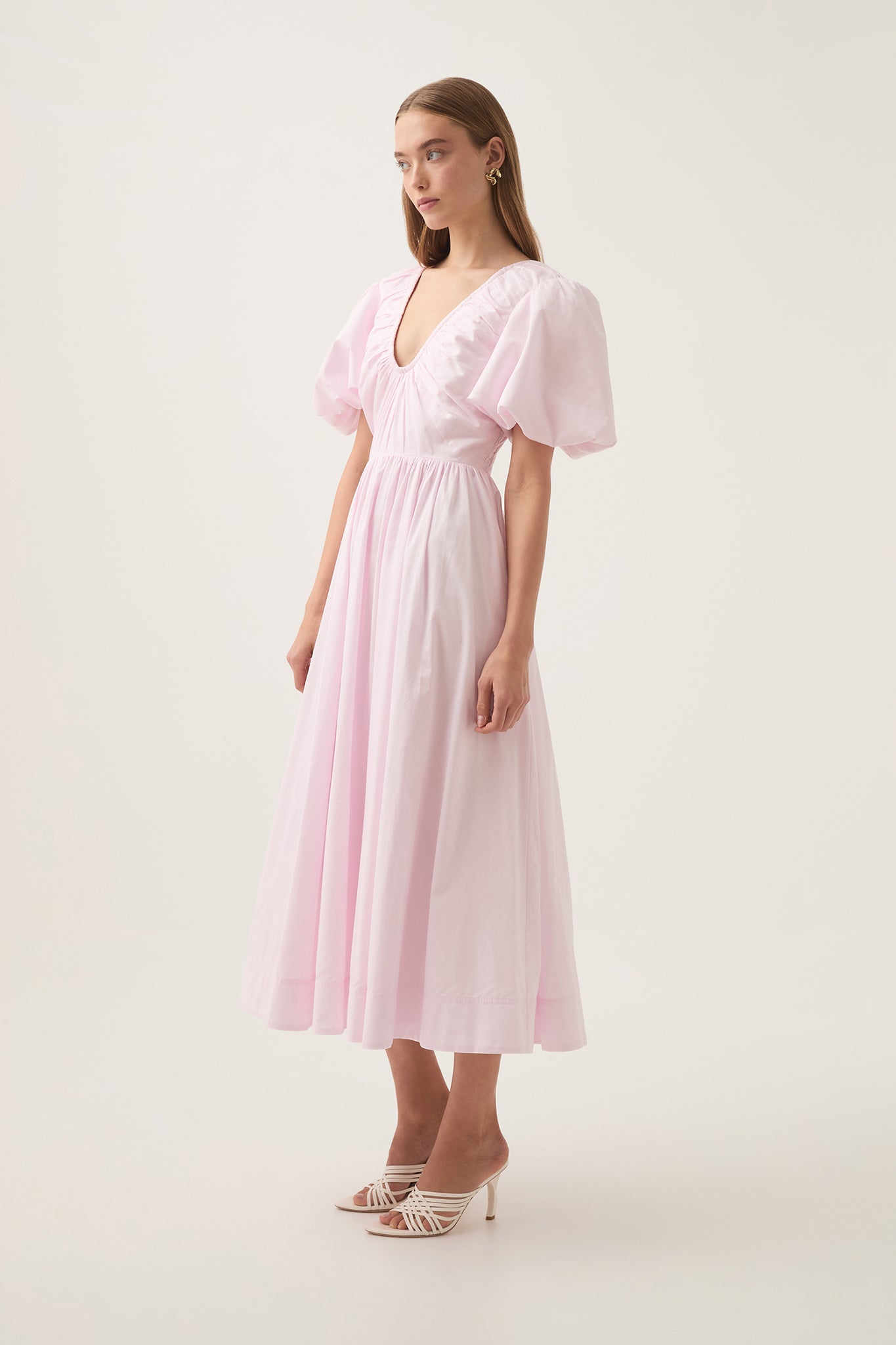 aje pink linen dress aje frequency cut out midi dress Aje