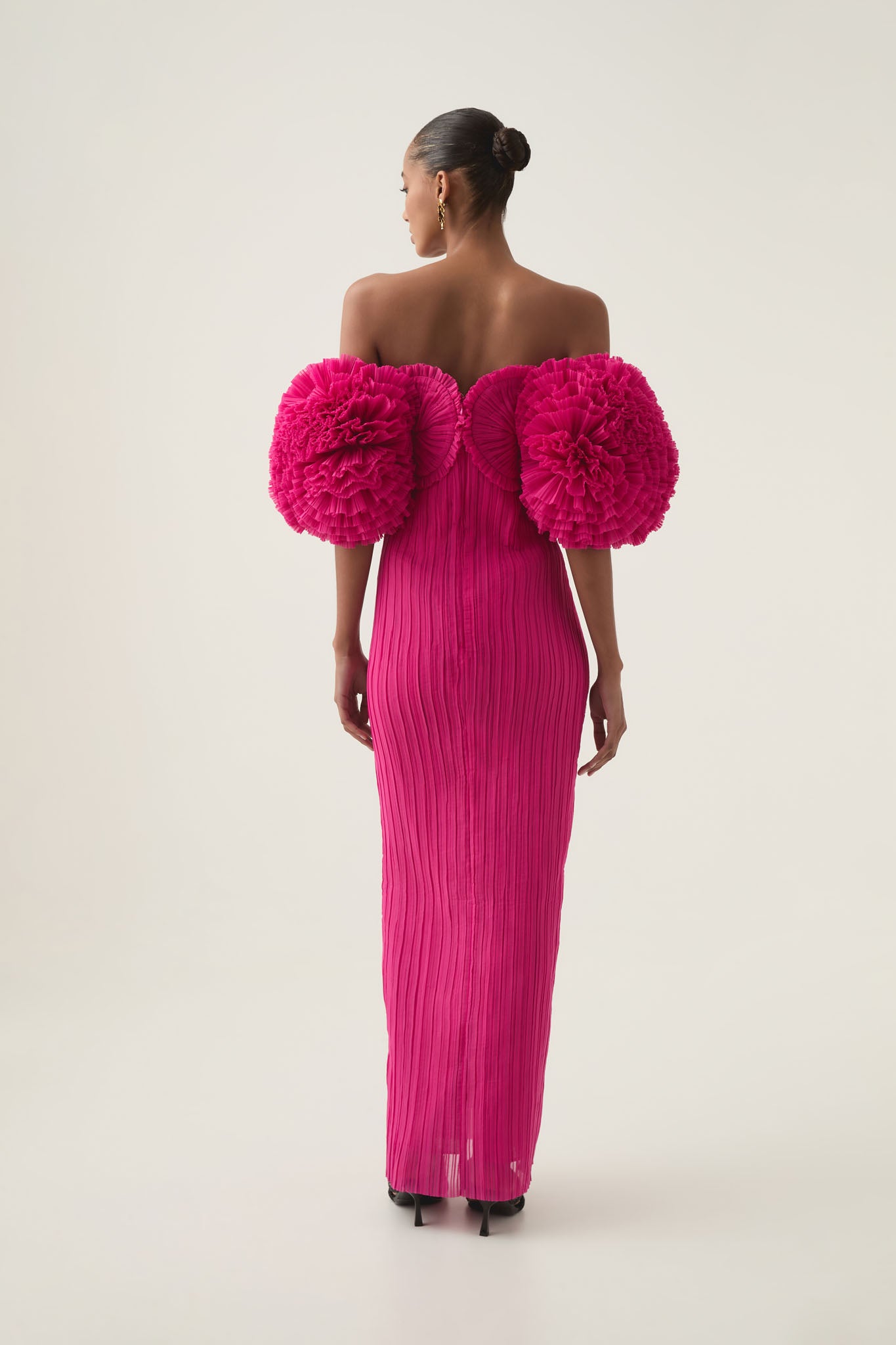 aje pink dress ruffle Fleur Pleated Gown-MAGENTA / 4