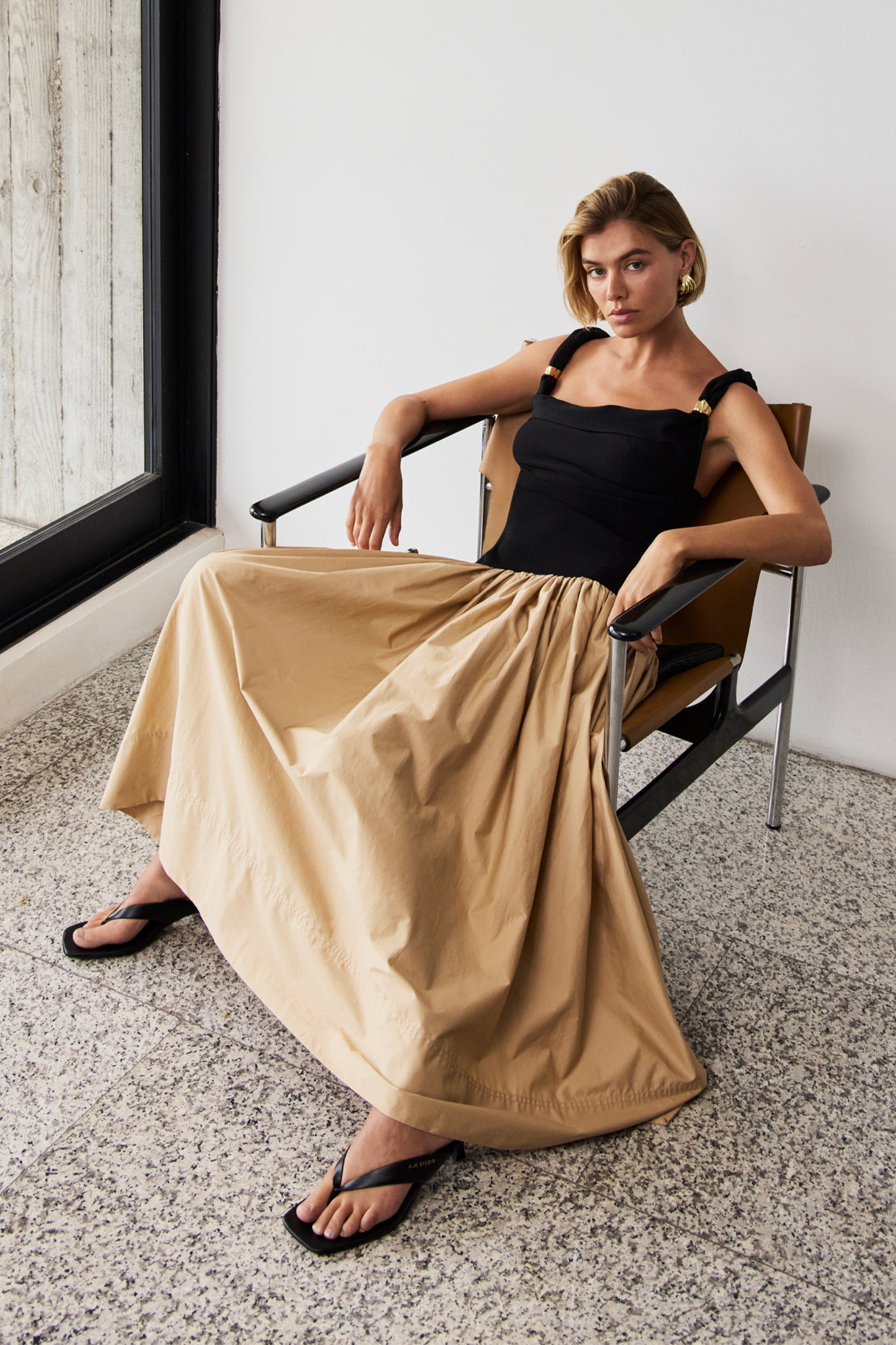 Halcyon Knit Midi Dress-BLACK/SAND BROWN / XXS Halcyon Knit Midi Dress-BLACK/SAND BROWN / XXS