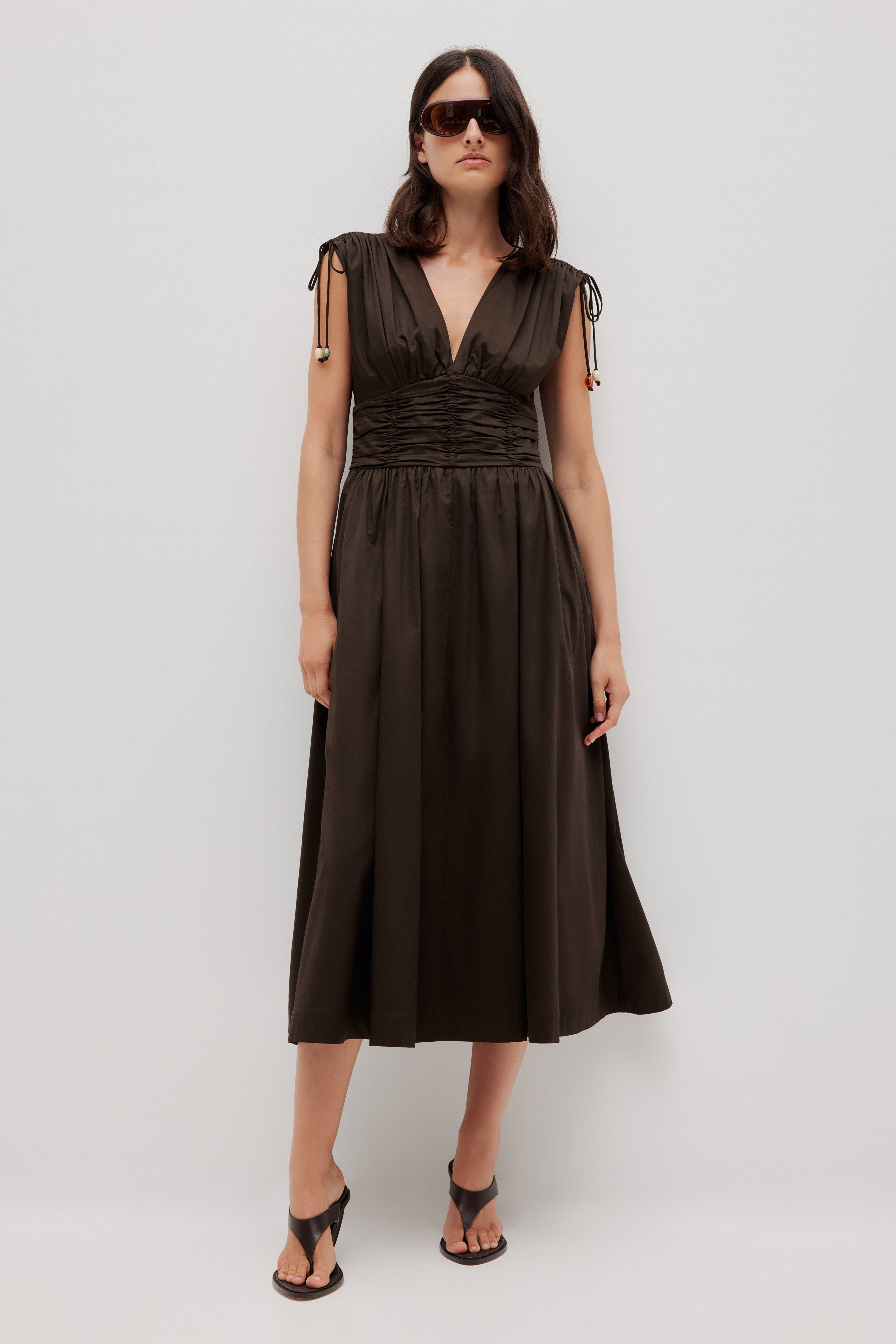 aje chocolate brown dress Sunny Midi Dress-CHOCOLATE / 4