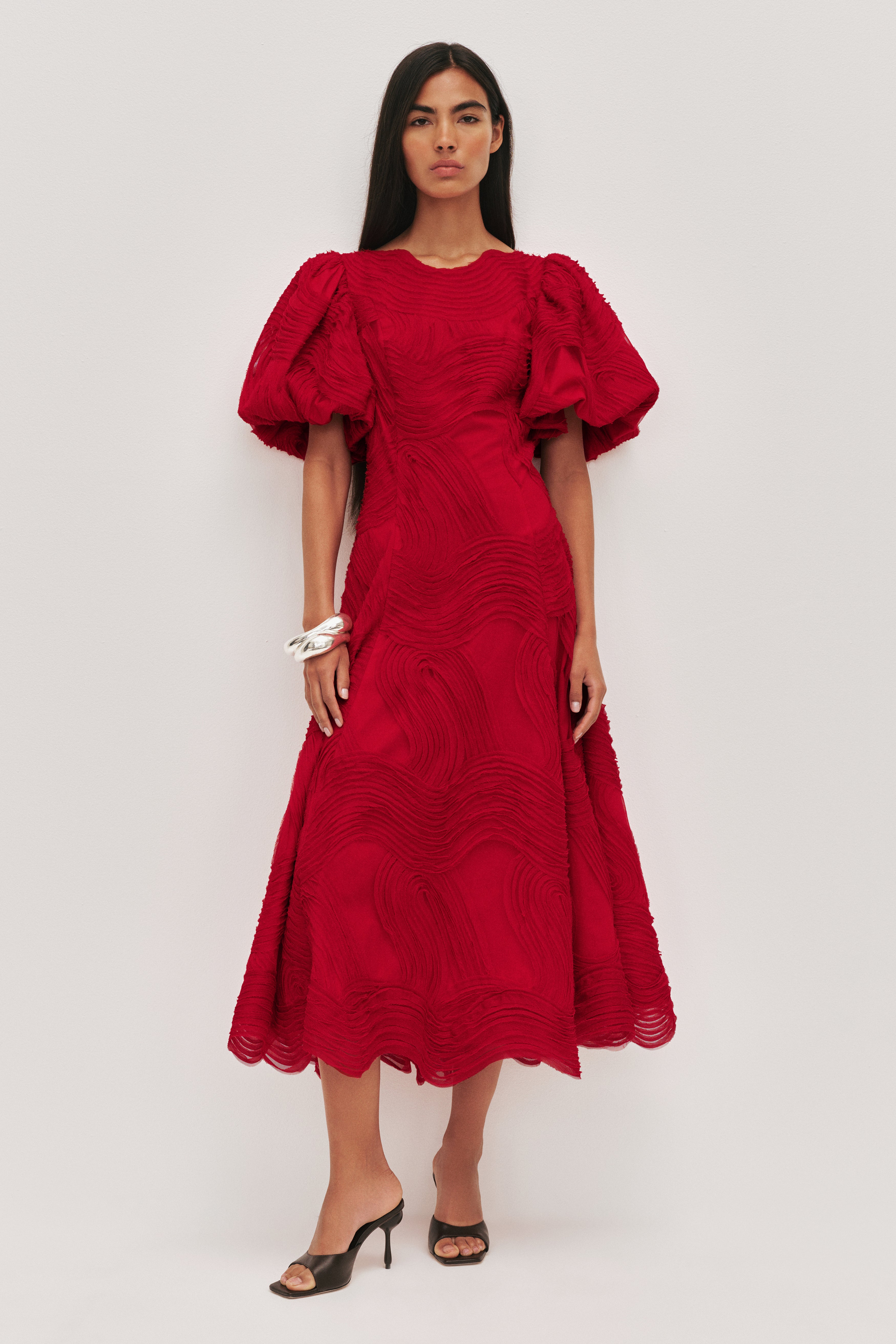 red dress aje Aje. Hybrid Pleated Linen-blend Midi Dress in Red