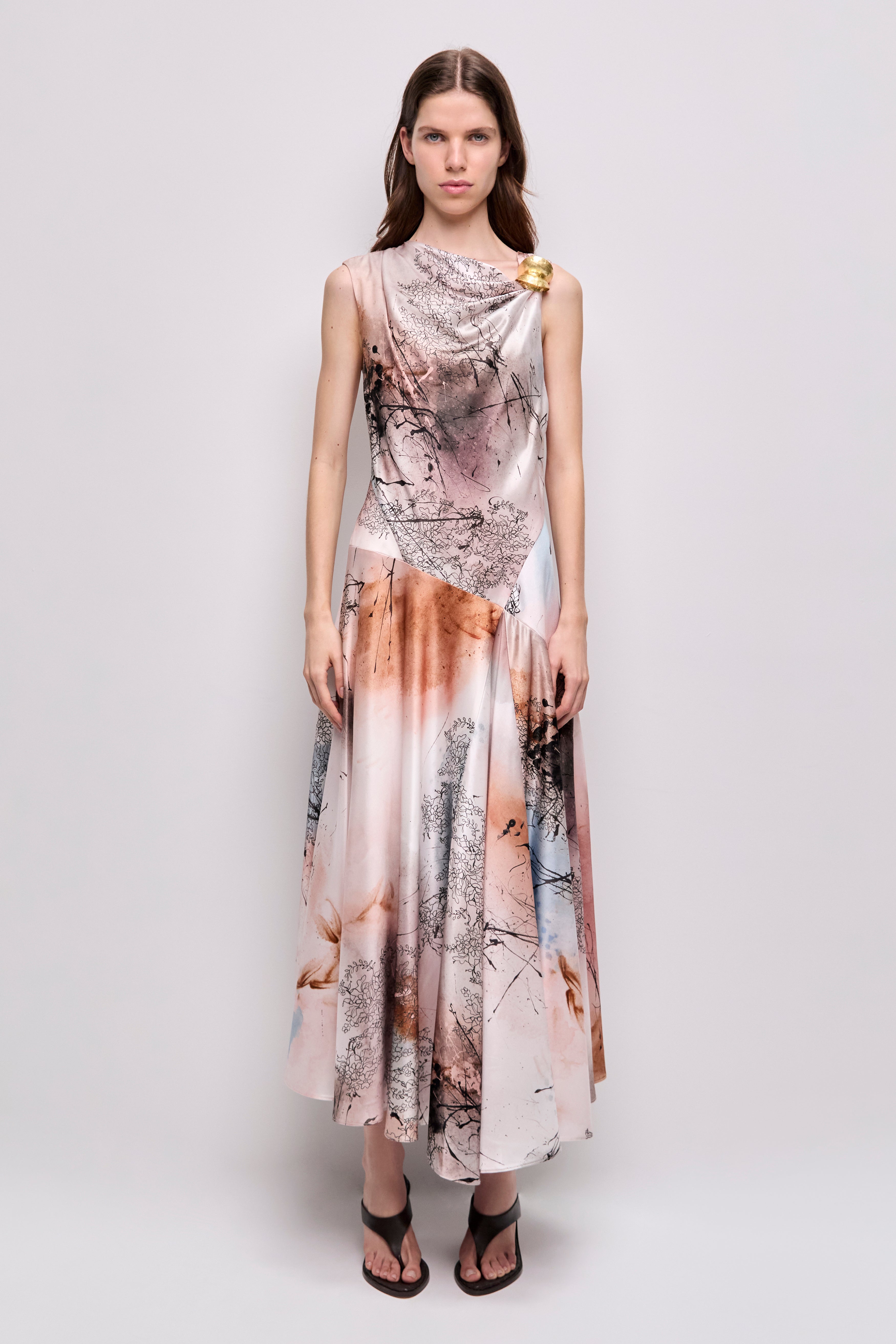 midi designer dress Ulla Johnson Isabelle Jersey | Print/Blue | Size P work base adorned with a vibrant symphony of hand Marisa Midi Dress