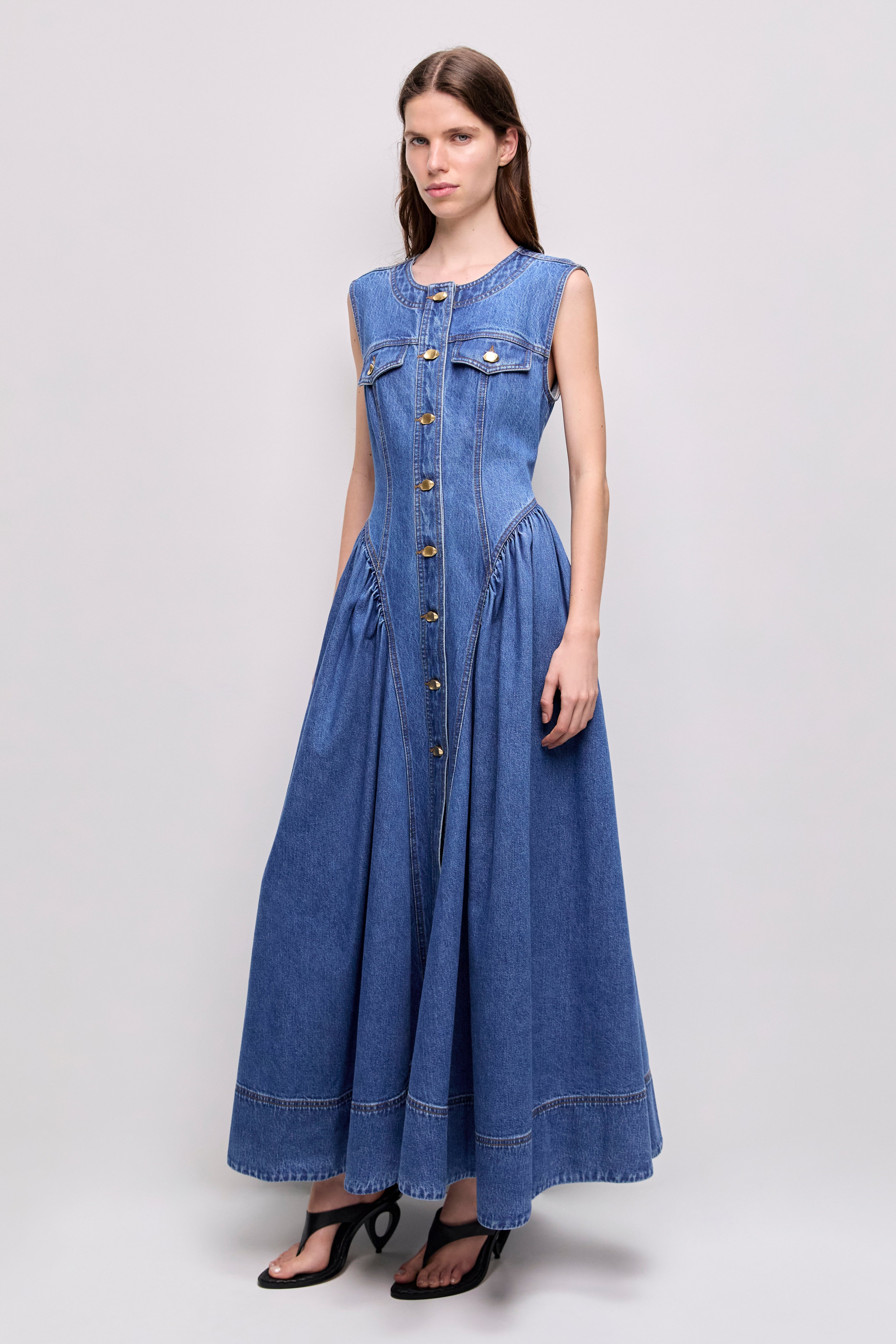 aje ray denim midi dress Ray Denim Midi Dress | Sea Spray Wash