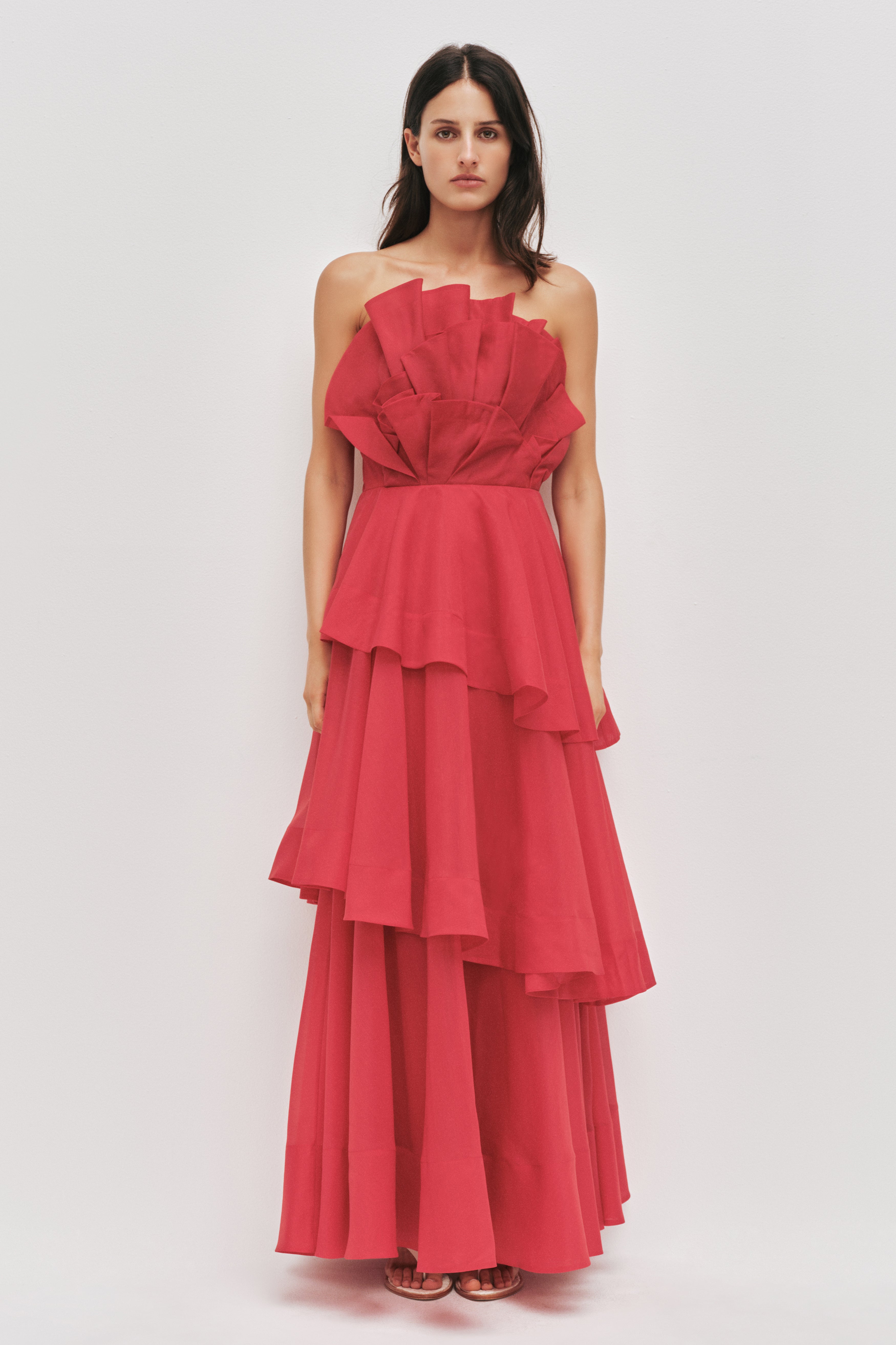 red dress aje Aje. Hybrid Pleated Linen-blend Midi Dress in Red