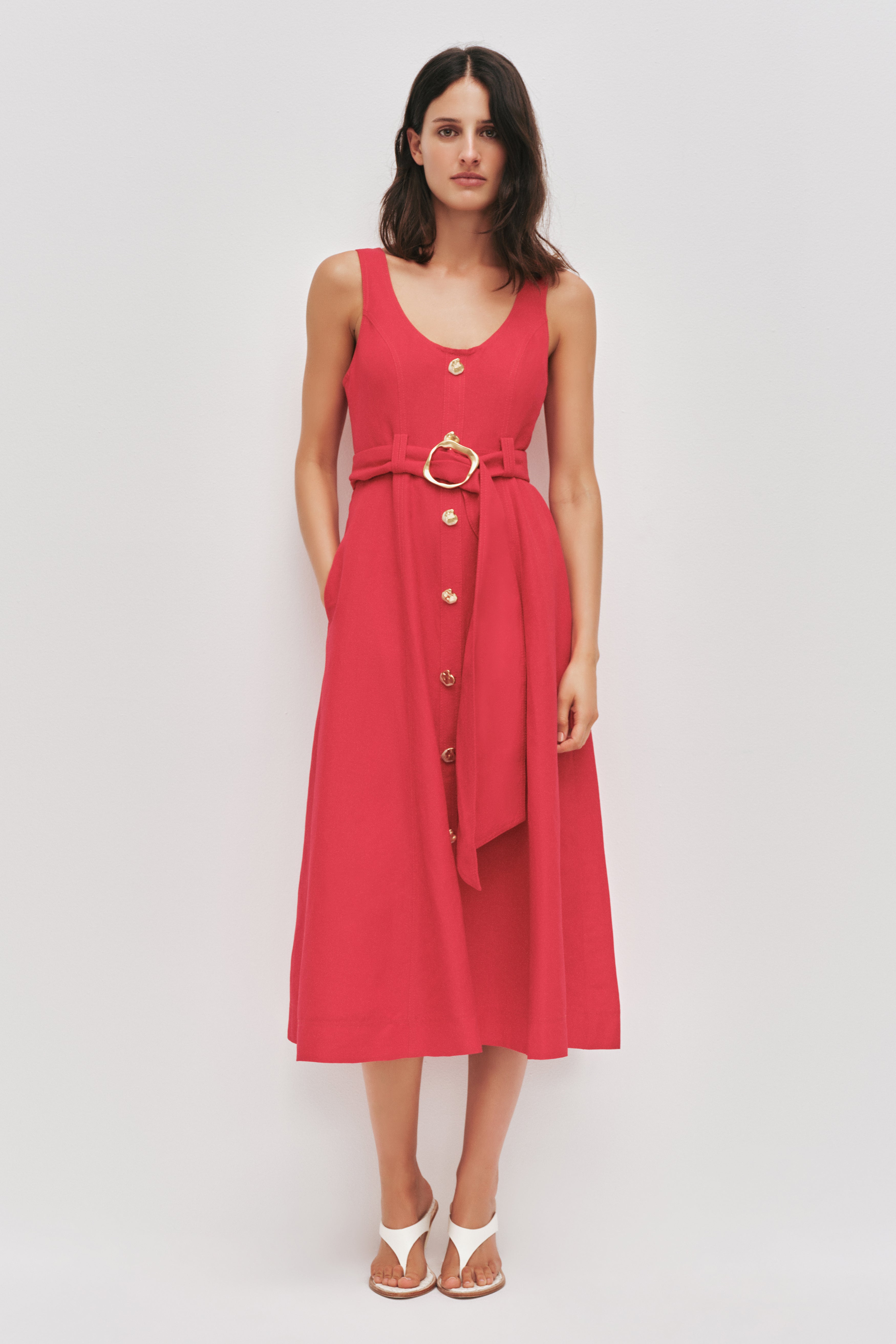 red aje dress Aje Genevieve Pleated Midi Dress In Colour Azalea Pink Size 6