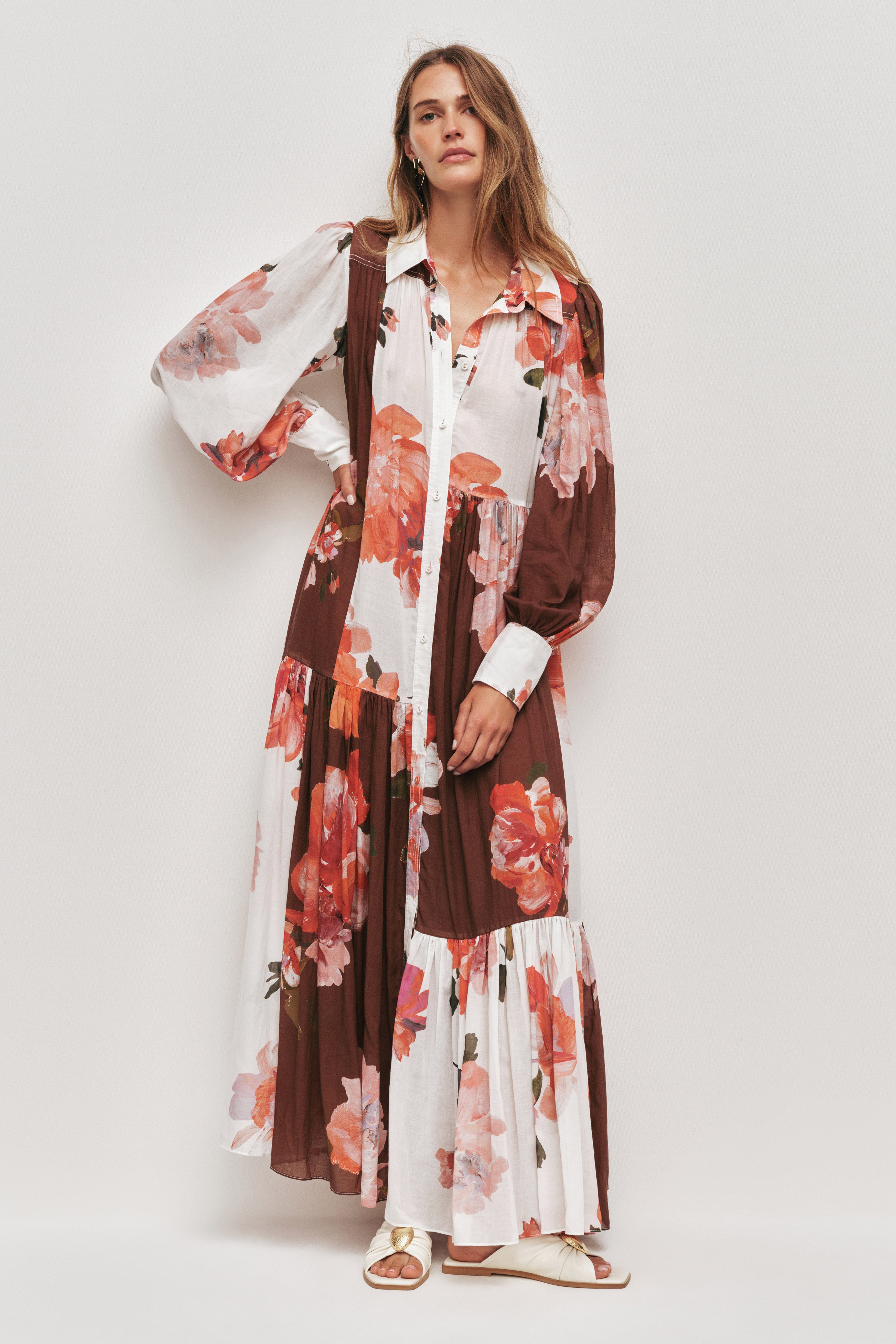 esprit maxi dress 90s Esprit Navy Floral Button Front Maxi