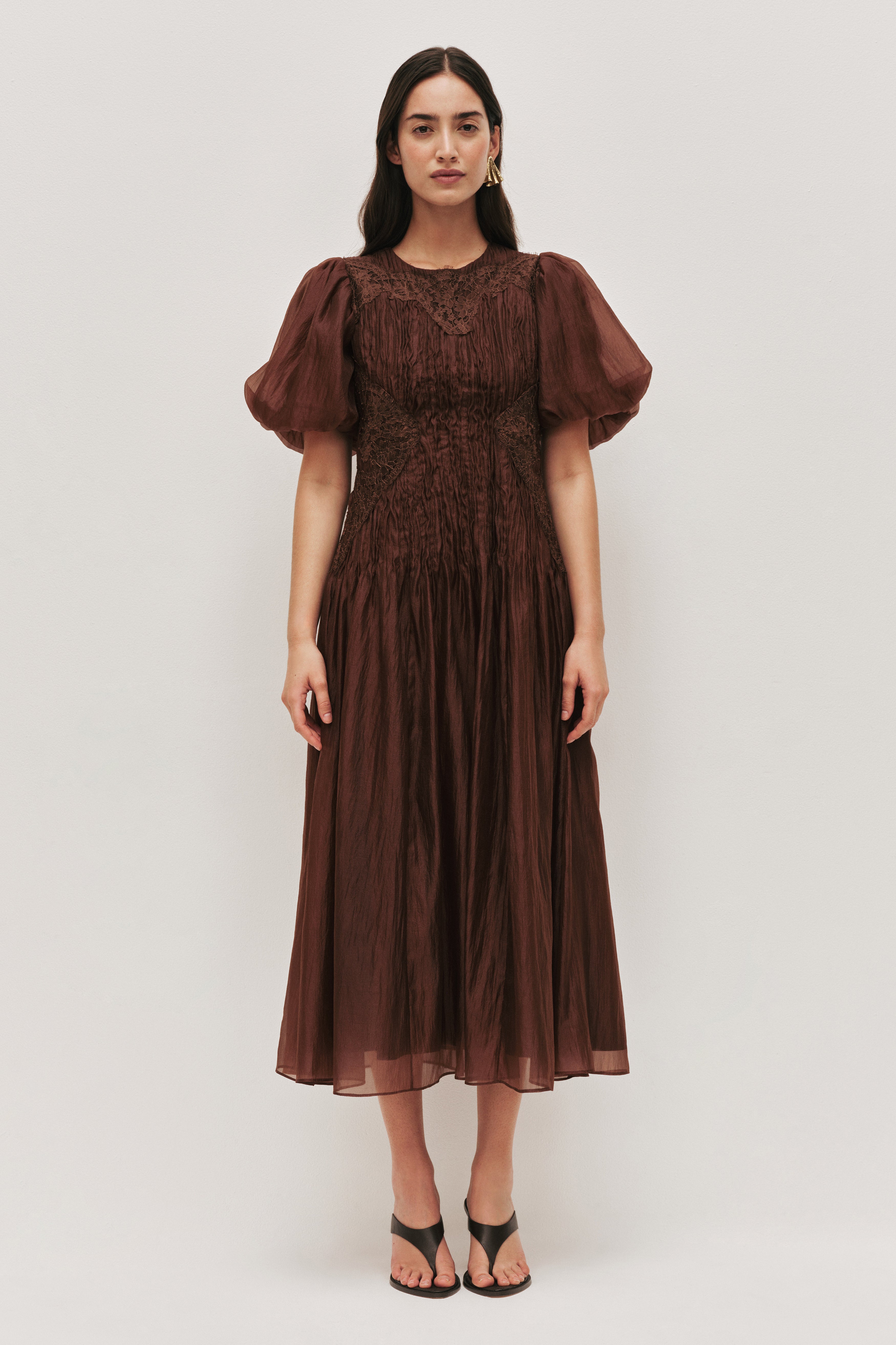 aje brown ruffle dress Fayette Gown