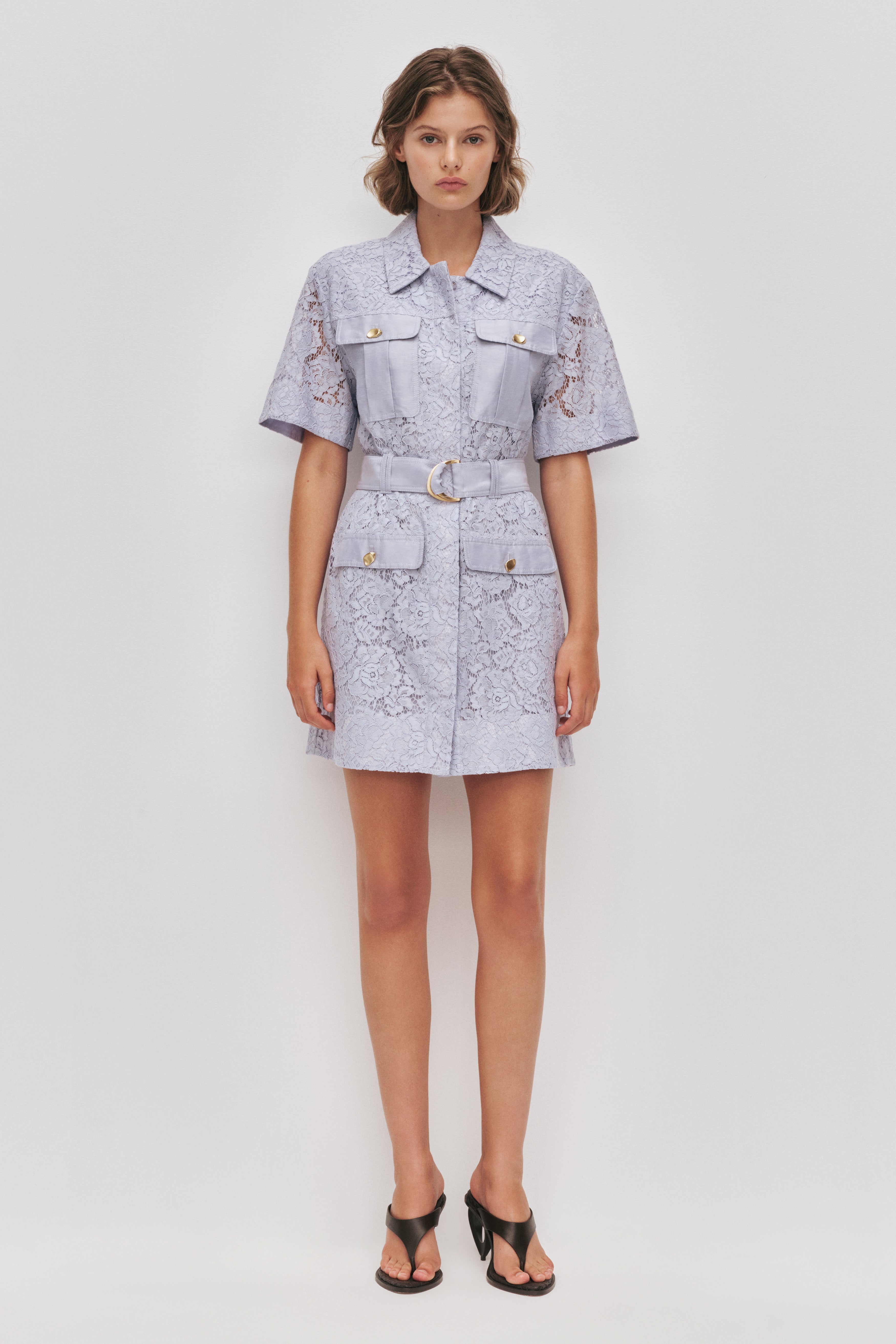 Mystic Lace Mini Shirt Dress | Periwinkle | Aje Aje International Mystic Lace Mini Shirt Dress | Periwinkle | Aje Aje International