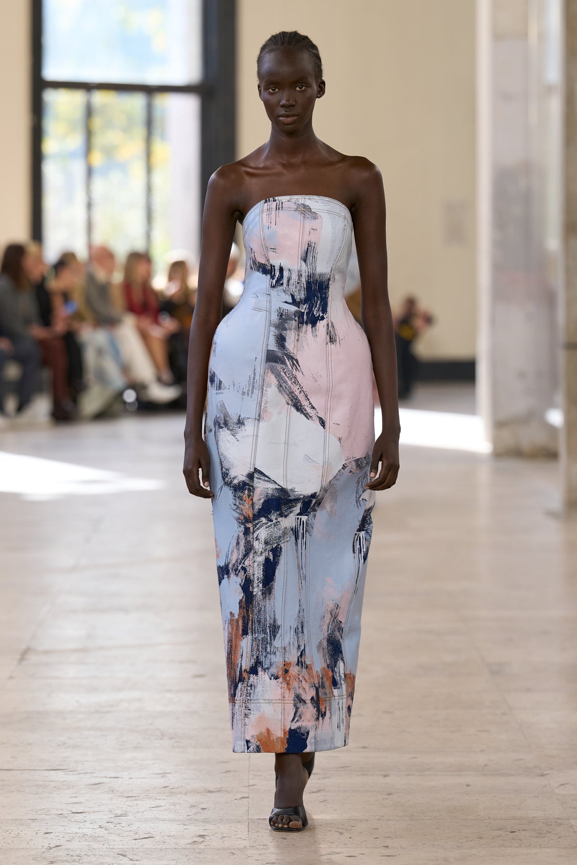 Lettera Denim Midi Dress-BRUSH STROKE