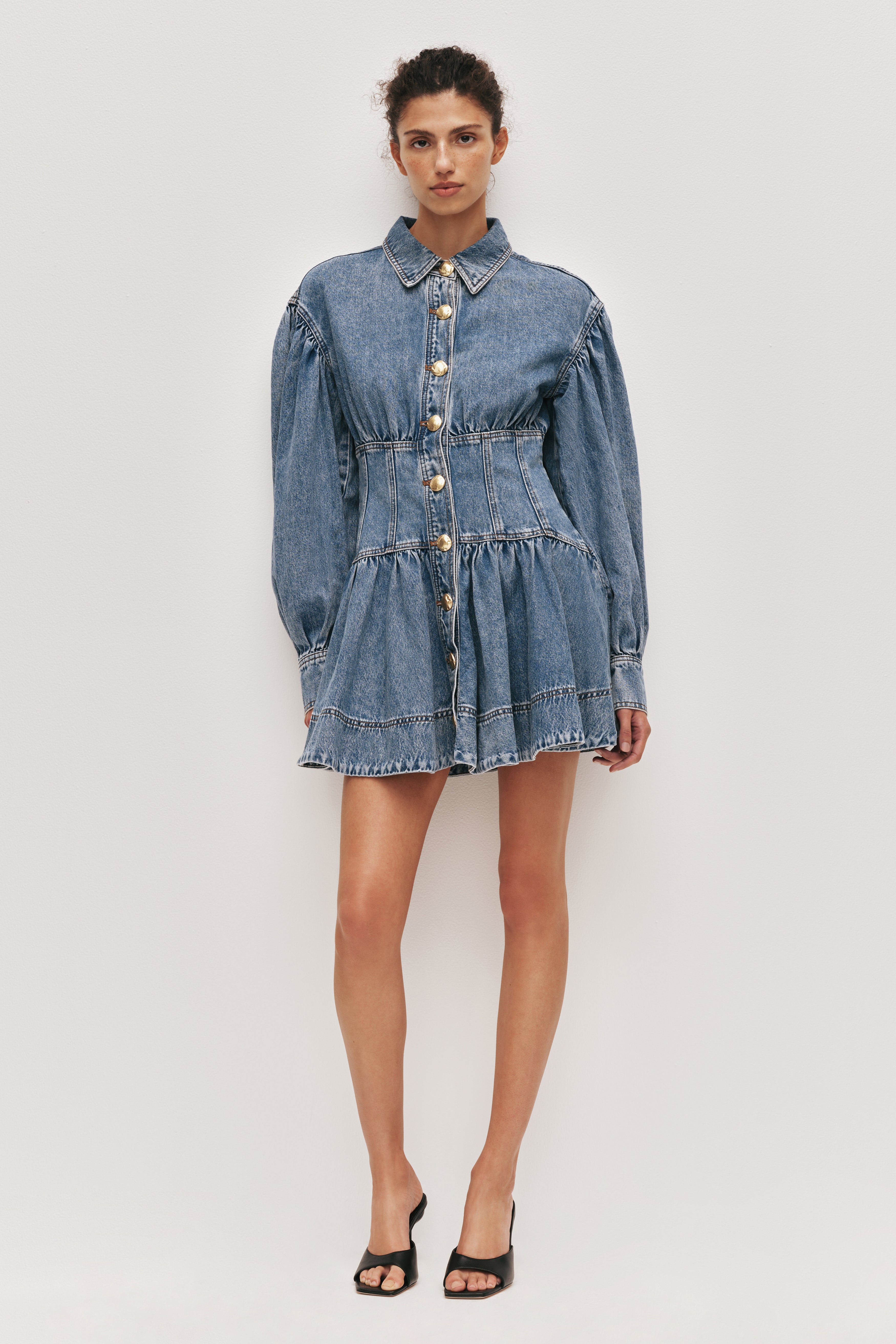 aje coast denim dress Outline Denim Mini Dress-COASTAL BLUE / 8
