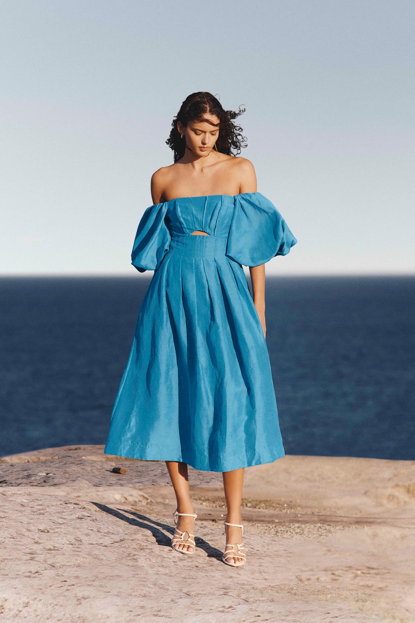 Eugenie Off Shldr Midi Drs-AZURE BLUE / 4 Eugenie Off Shldr Midi Drs-AZURE BLUE / 4