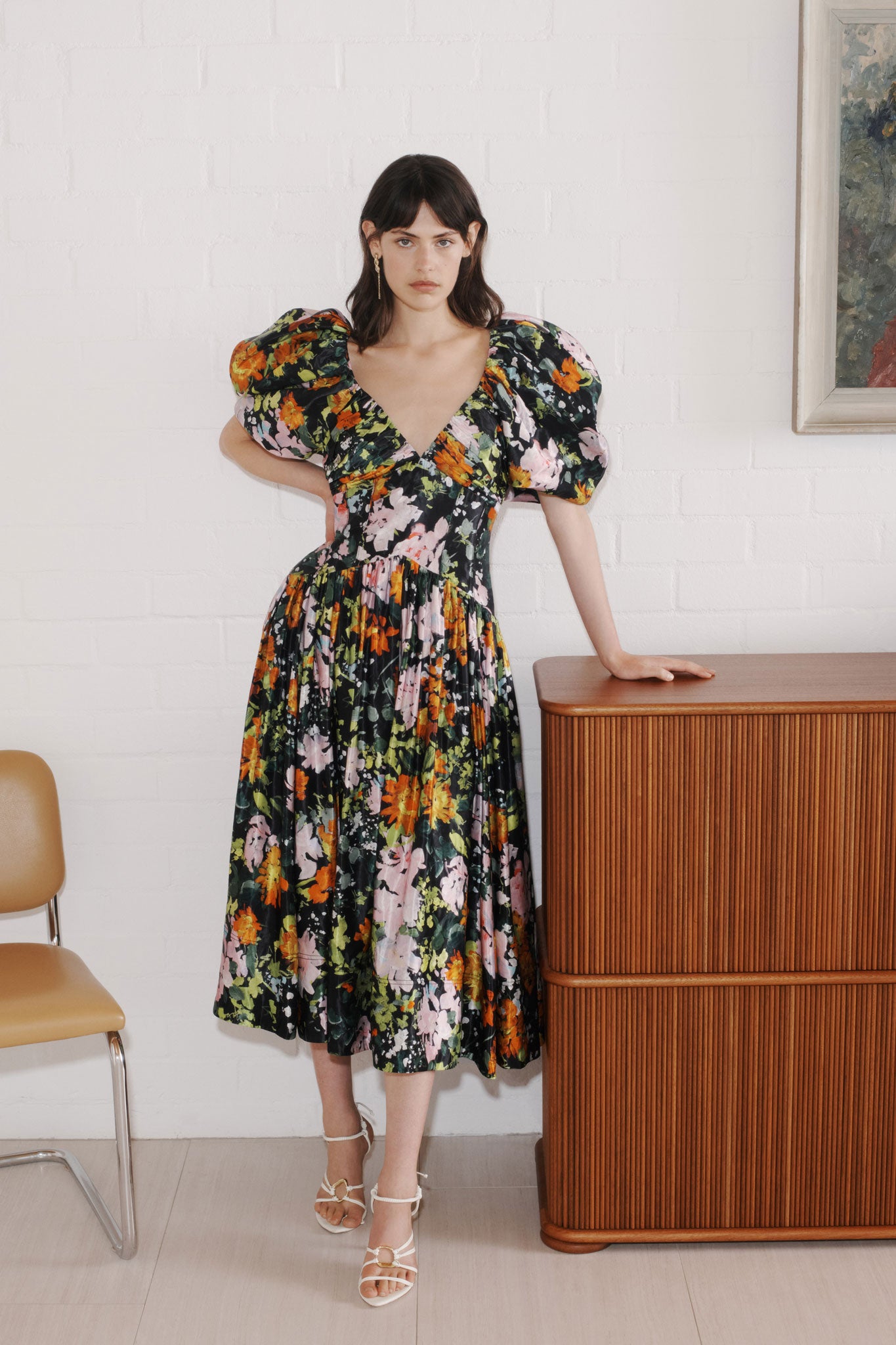 Gabrielle Plunge Midi Dress | Midnight Floral | Aje Aje International Gabrielle Plunge Midi Dress | Midnight Floral | Aje Aje International