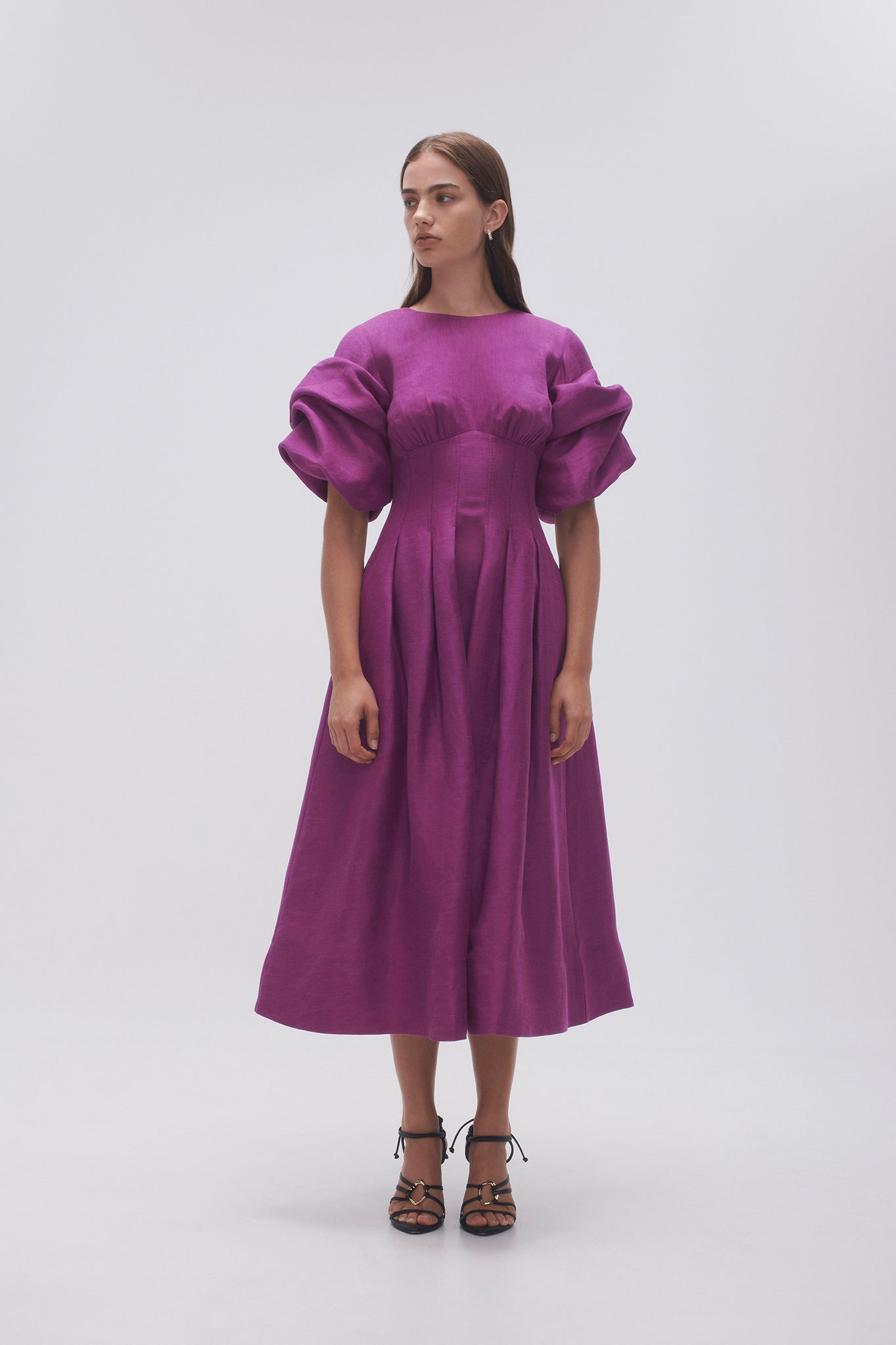 plum purple dress Adelie Puff Sleeve Midi Dress | Plum Purple