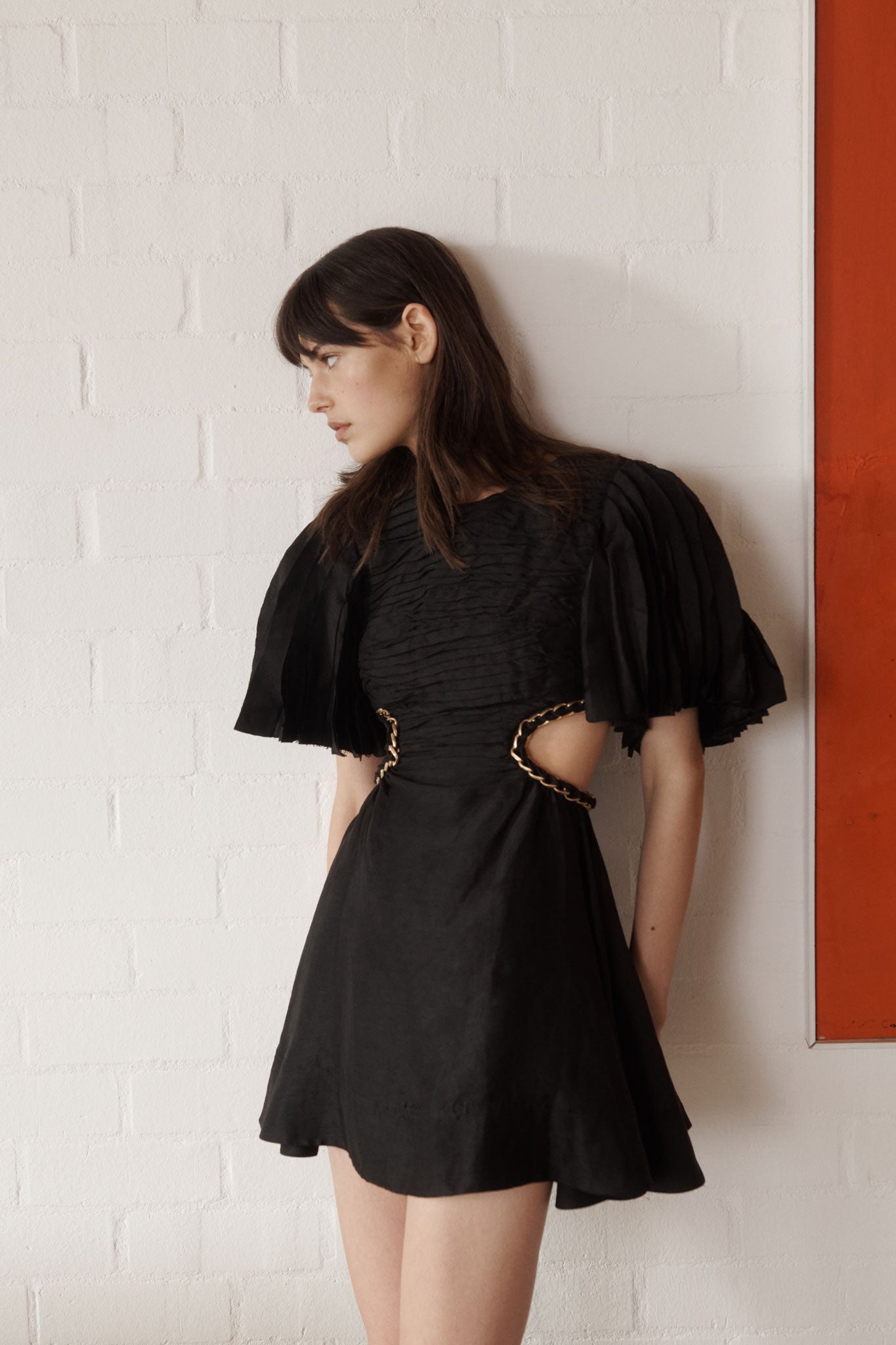 aje mini black dress Gabrielle Plunge Mini Dress-BLACK / 4