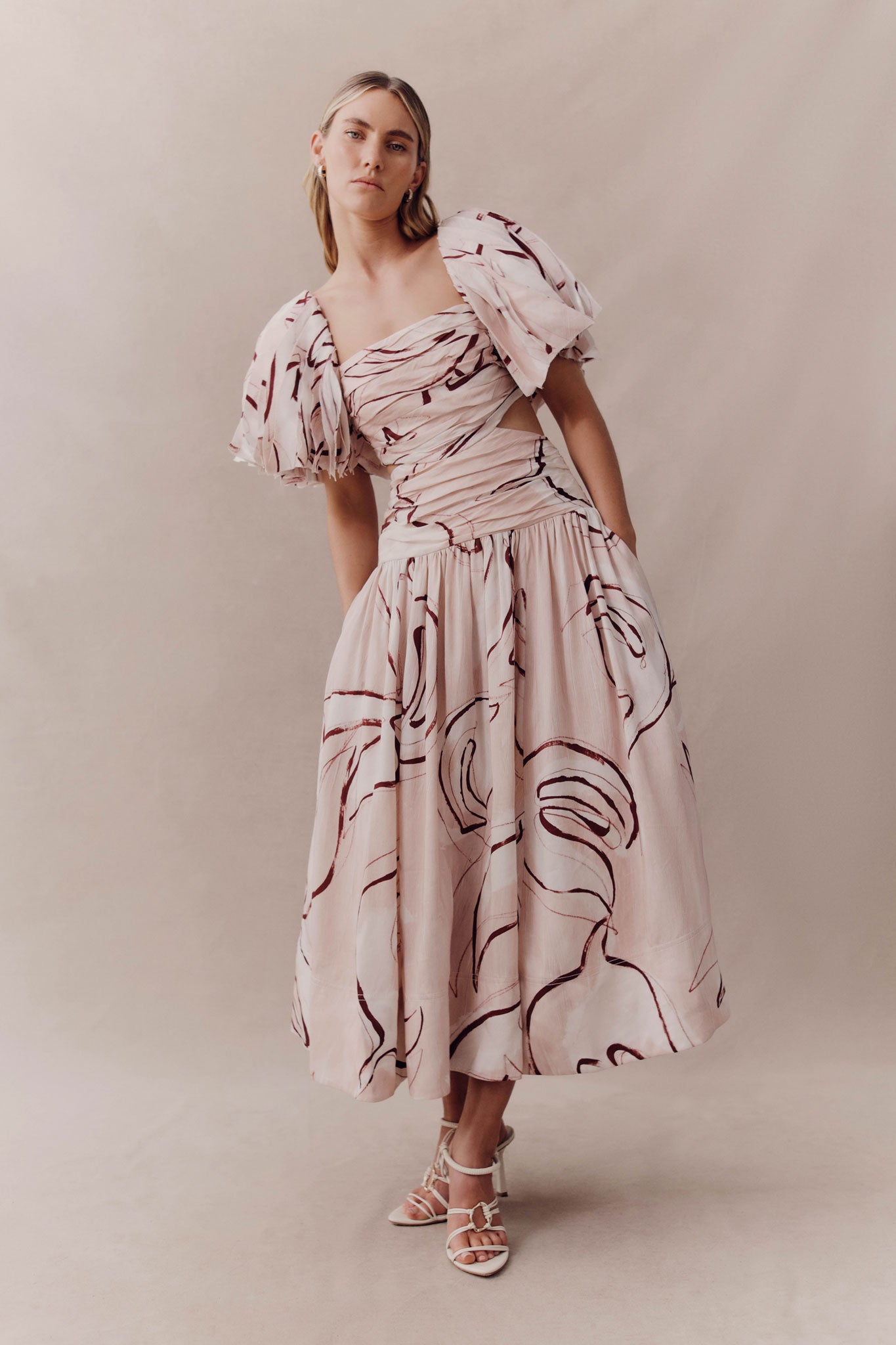 aje marianne ruched midi dress Marianne Ruched Midi Dress | Coconut Cream