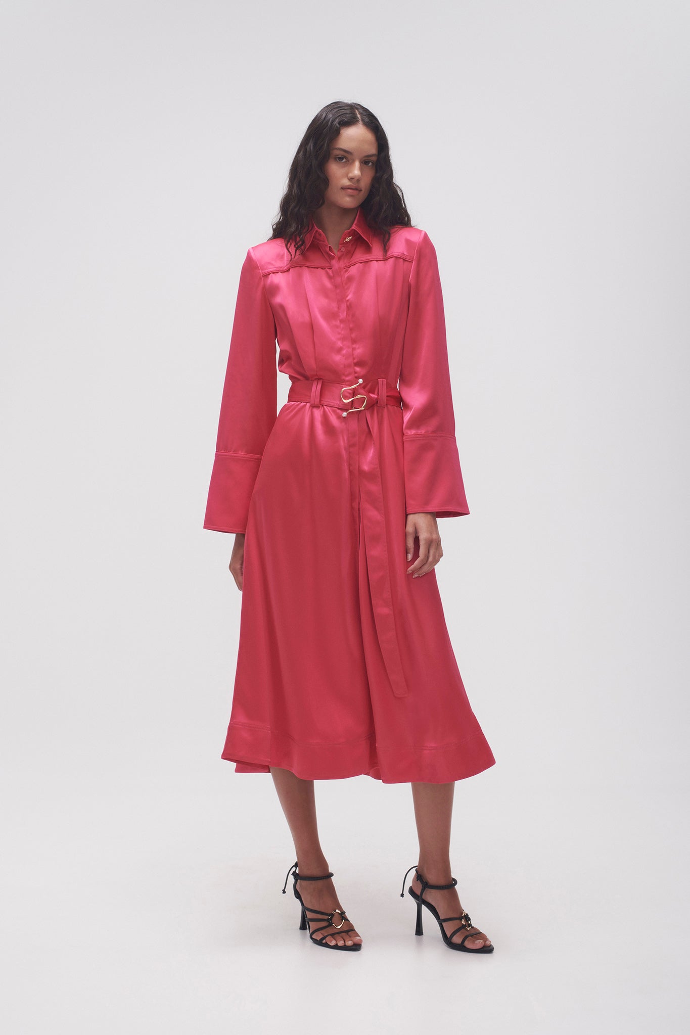 Echo Belted Midi Shirt Dress-HOT PINK / 4 Echo Belted Midi Shirt Dress-HOT PINK / 4