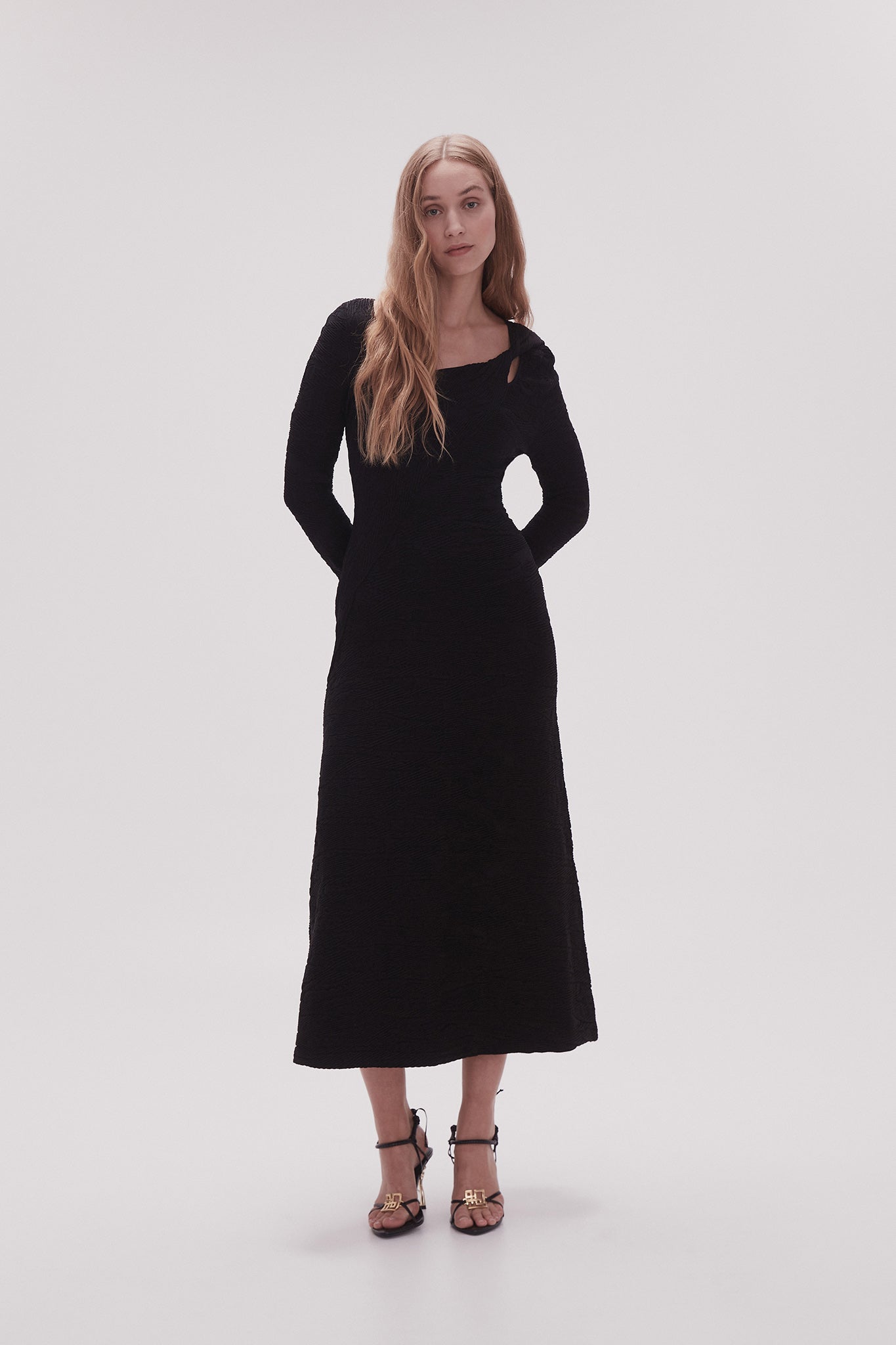 Celeste Twist Knit Midi Dress-BLACK / XXS Celeste Twist Knit Midi Dress-BLACK / XXS