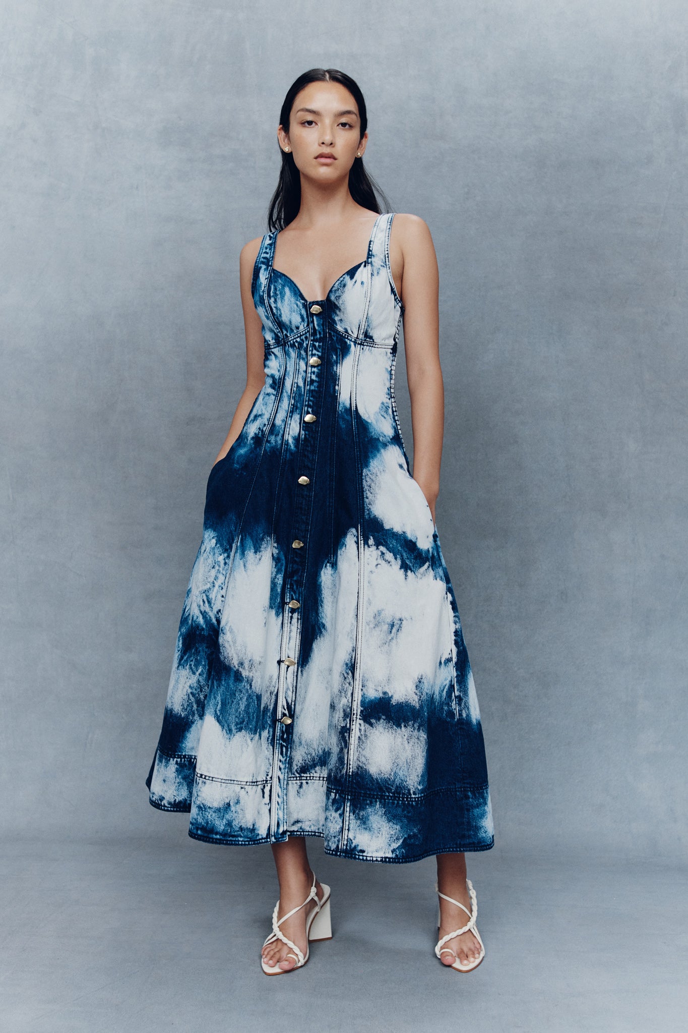 Enigma Denim Midi Dress-TIE DYE INDIGO / 4 Enigma Denim Midi Dress-TIE DYE INDIGO / 4
