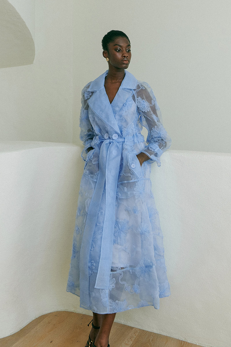 Ursula Trench Coat Dress, Light Sky Blue
