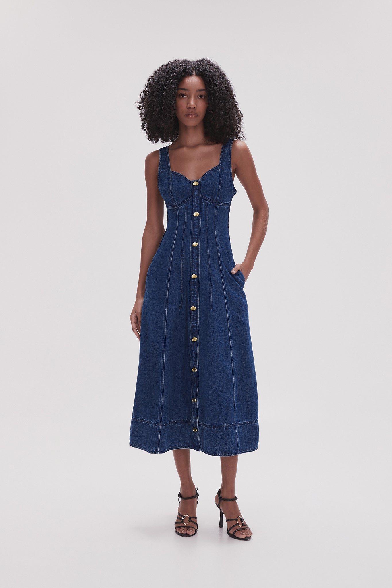 aje may denim midi dress May Denim Midi Dress | Dark Indigo