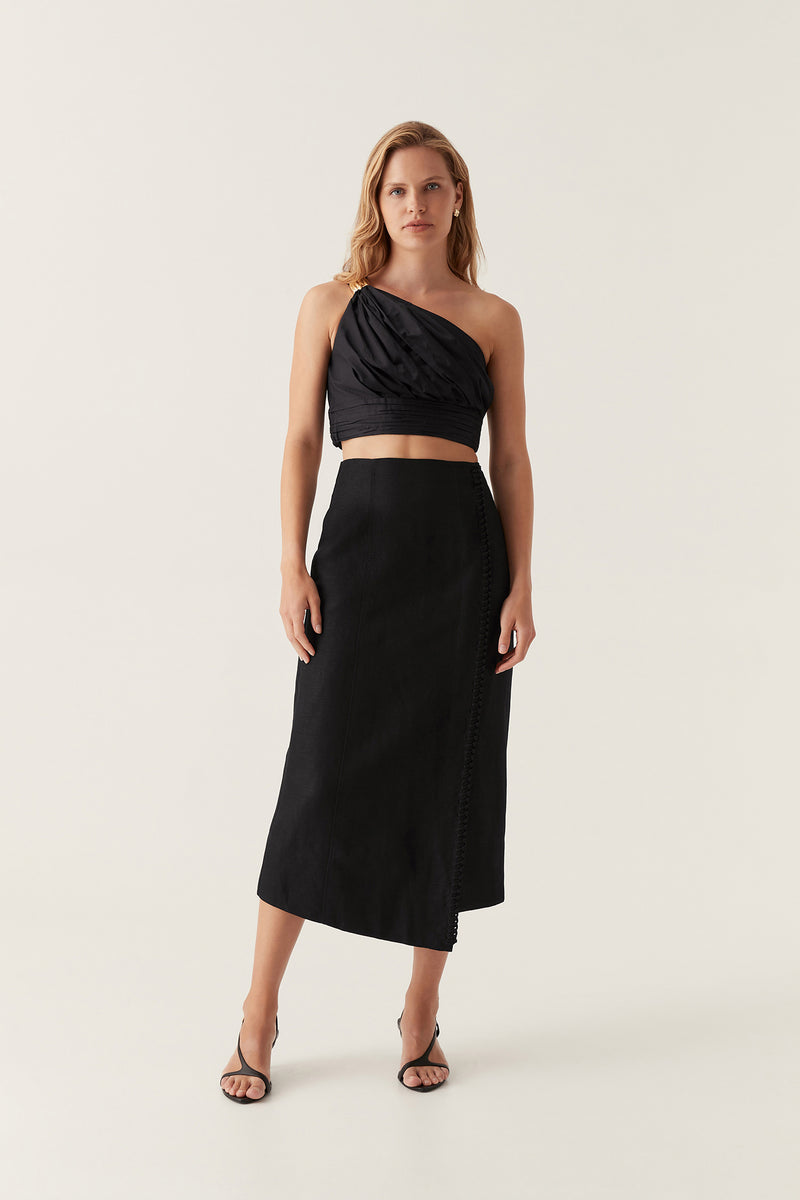 Perspective Belted Midi Skirt, Black