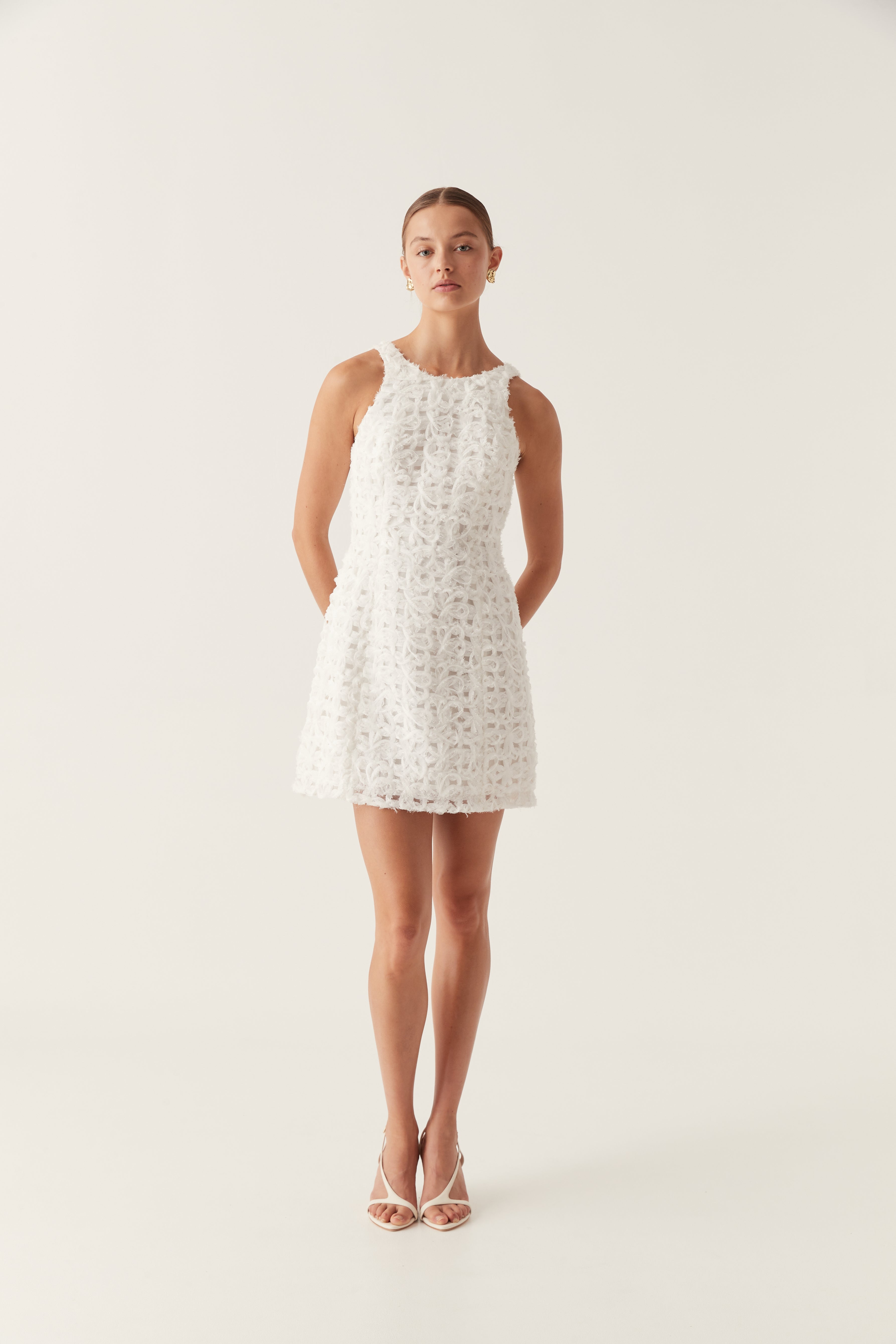aje vera beaded flower mini dress Girl With the Pearls // Hand-beaded pearls define raw-edged organza petals in the Vera Beaded Flower Mini Dress. Shop the dress online via the link in bio and in stores. #AjeWorld #Lumen23